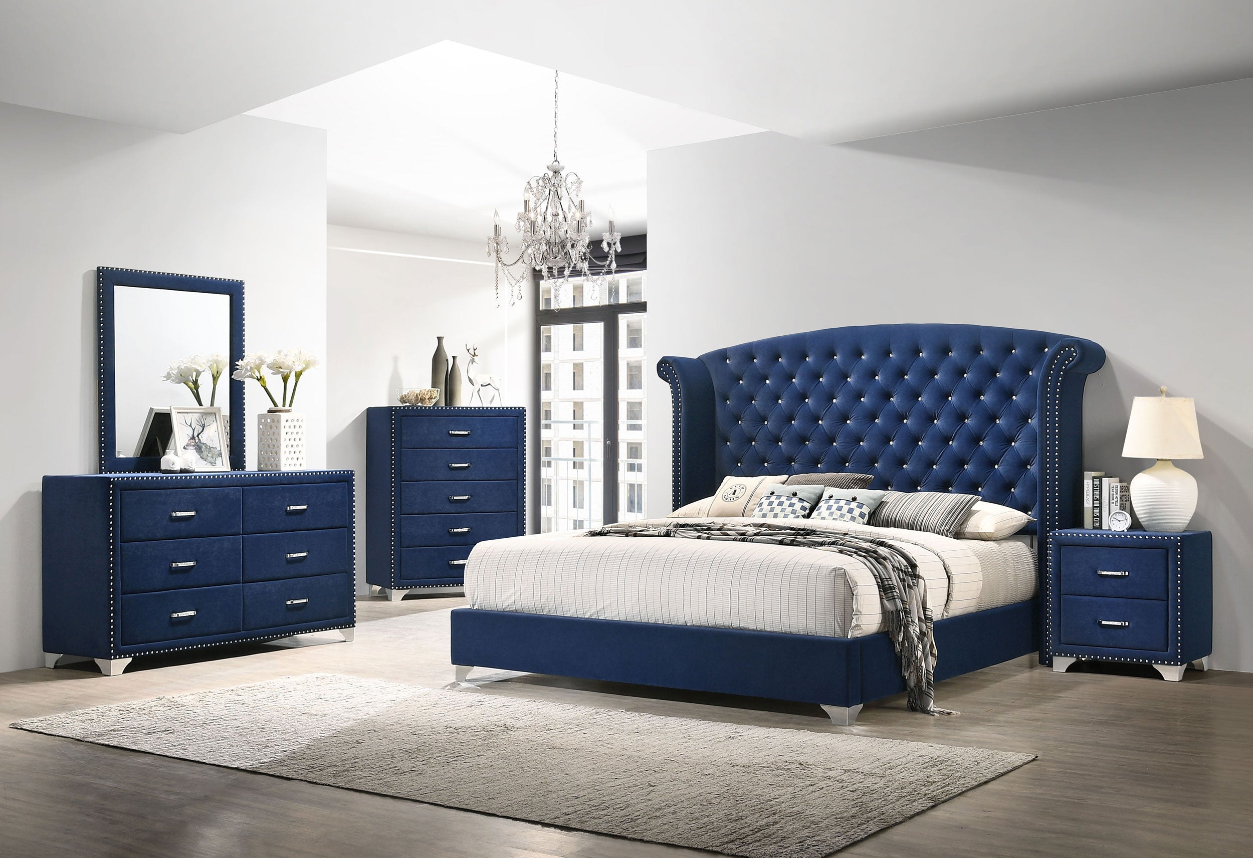 Melody Upholstered California King Wingback Bed Grey