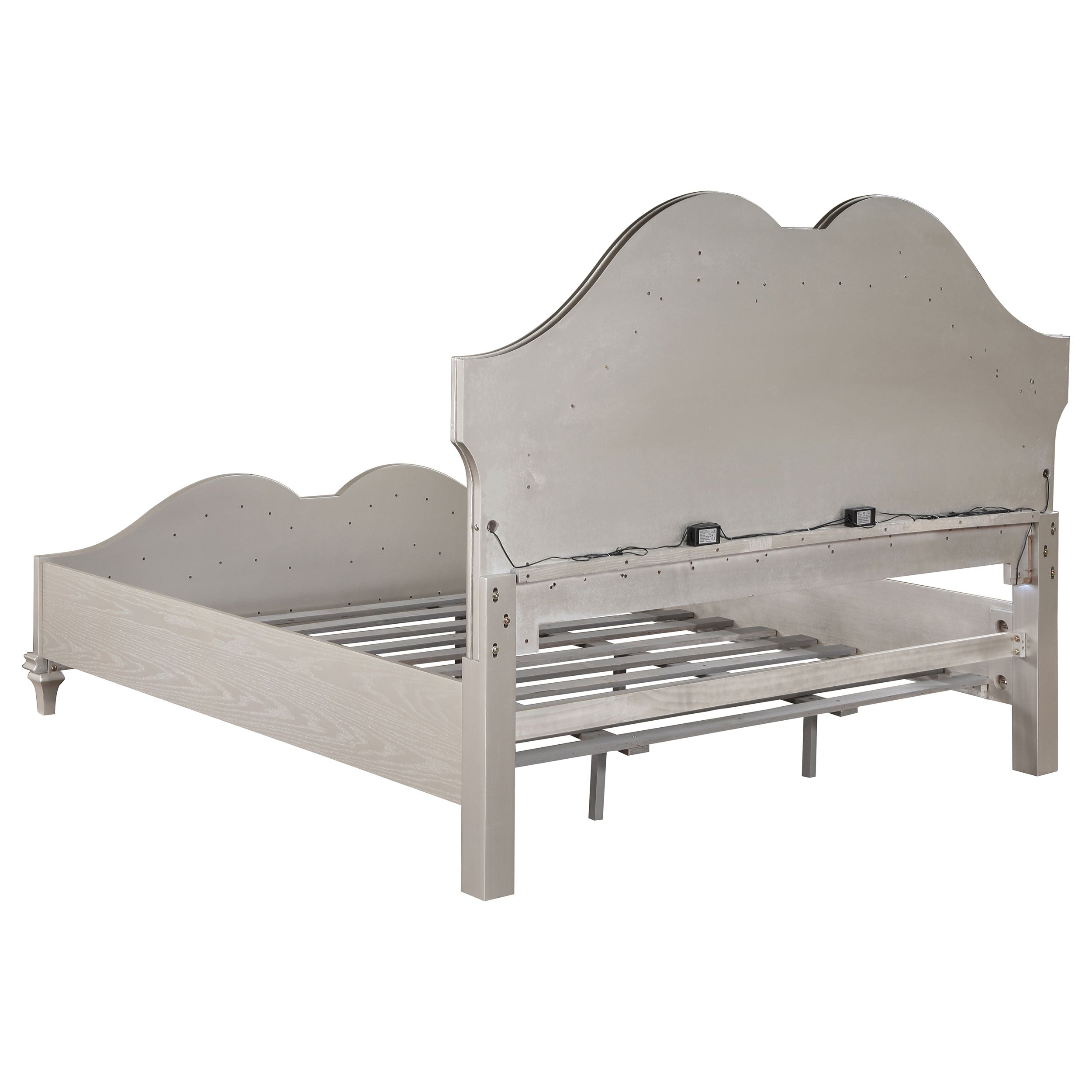 Evangeline Wood LED Panel Bed Silver Oak