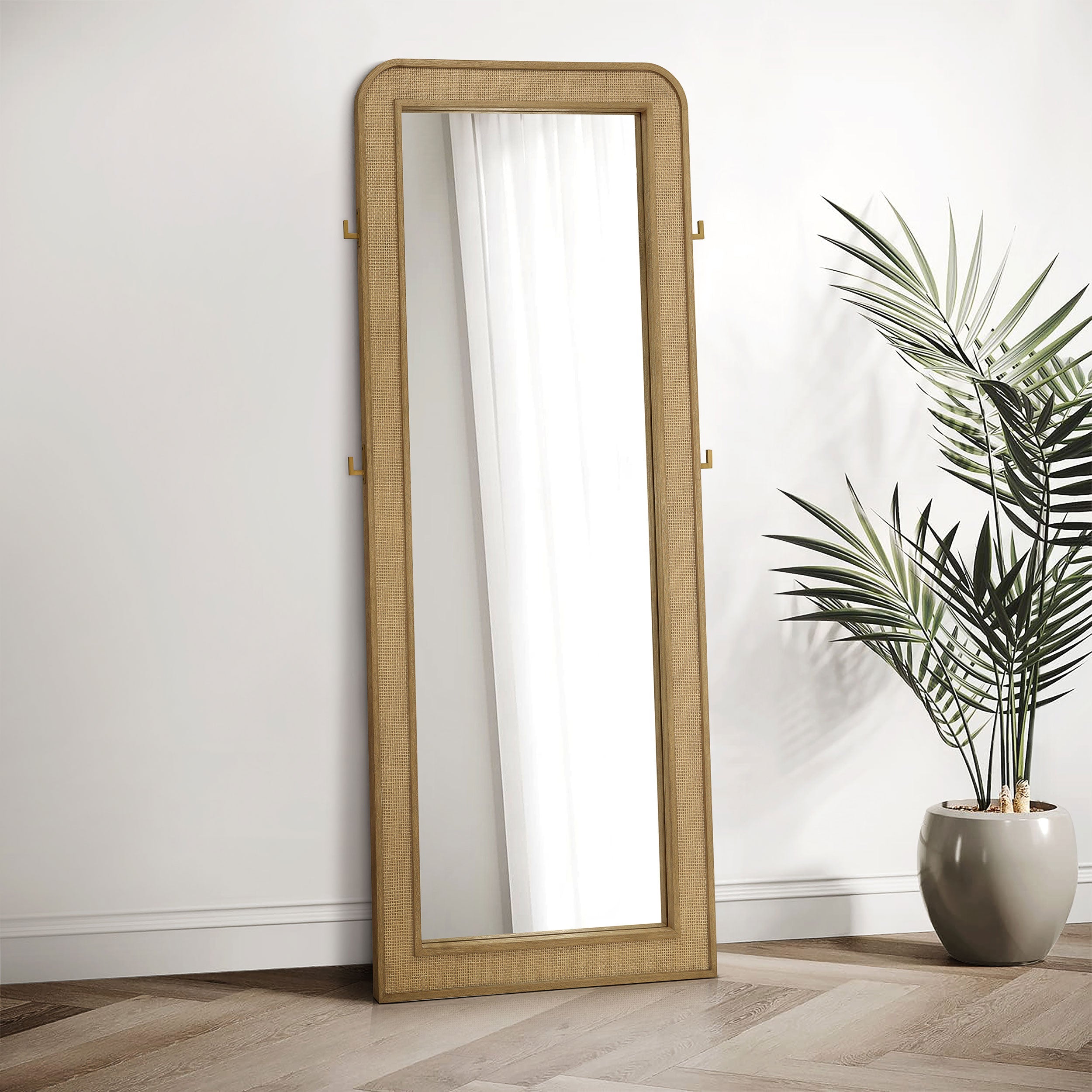 Arini Cane Weave  Length Standing Floor Mirror Black