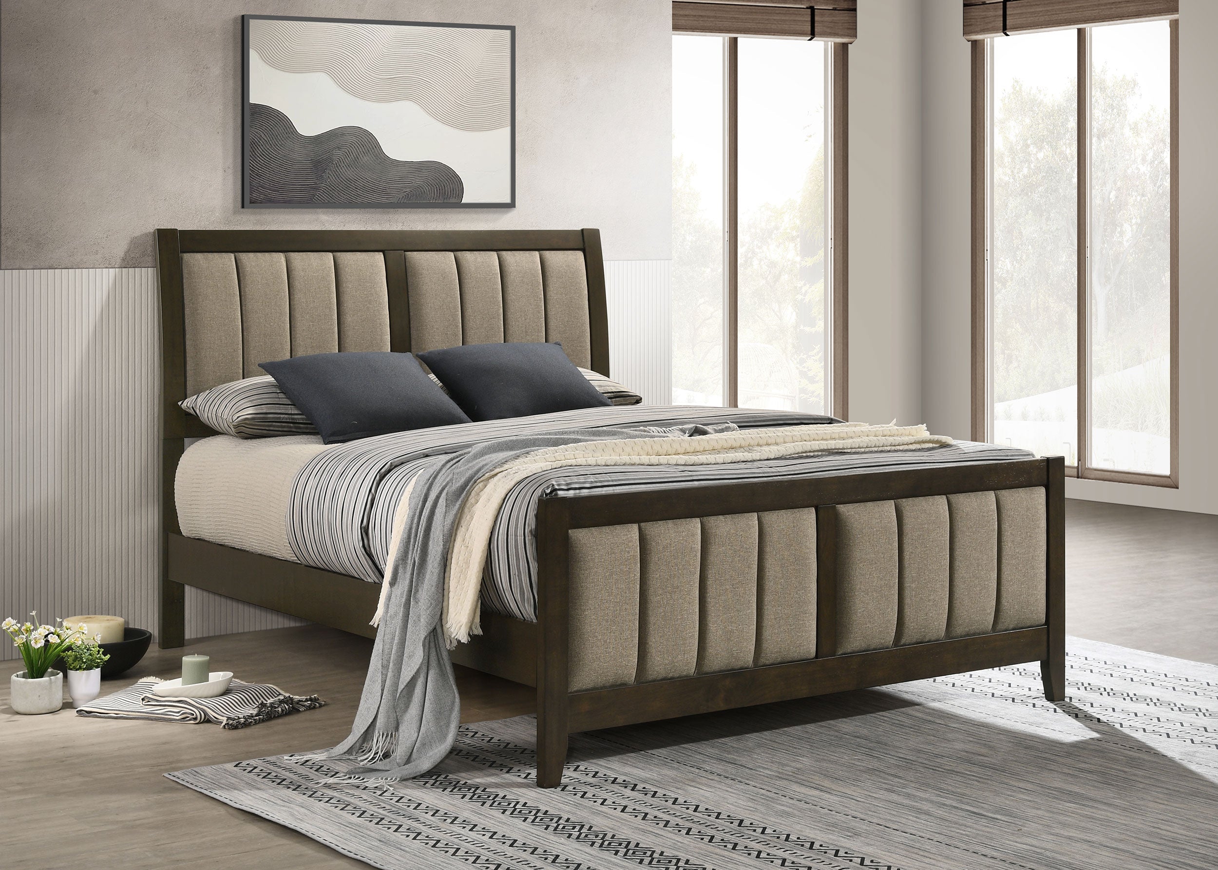Wilkes 51-inch Upholstered California King Bed Dark Cocoa
