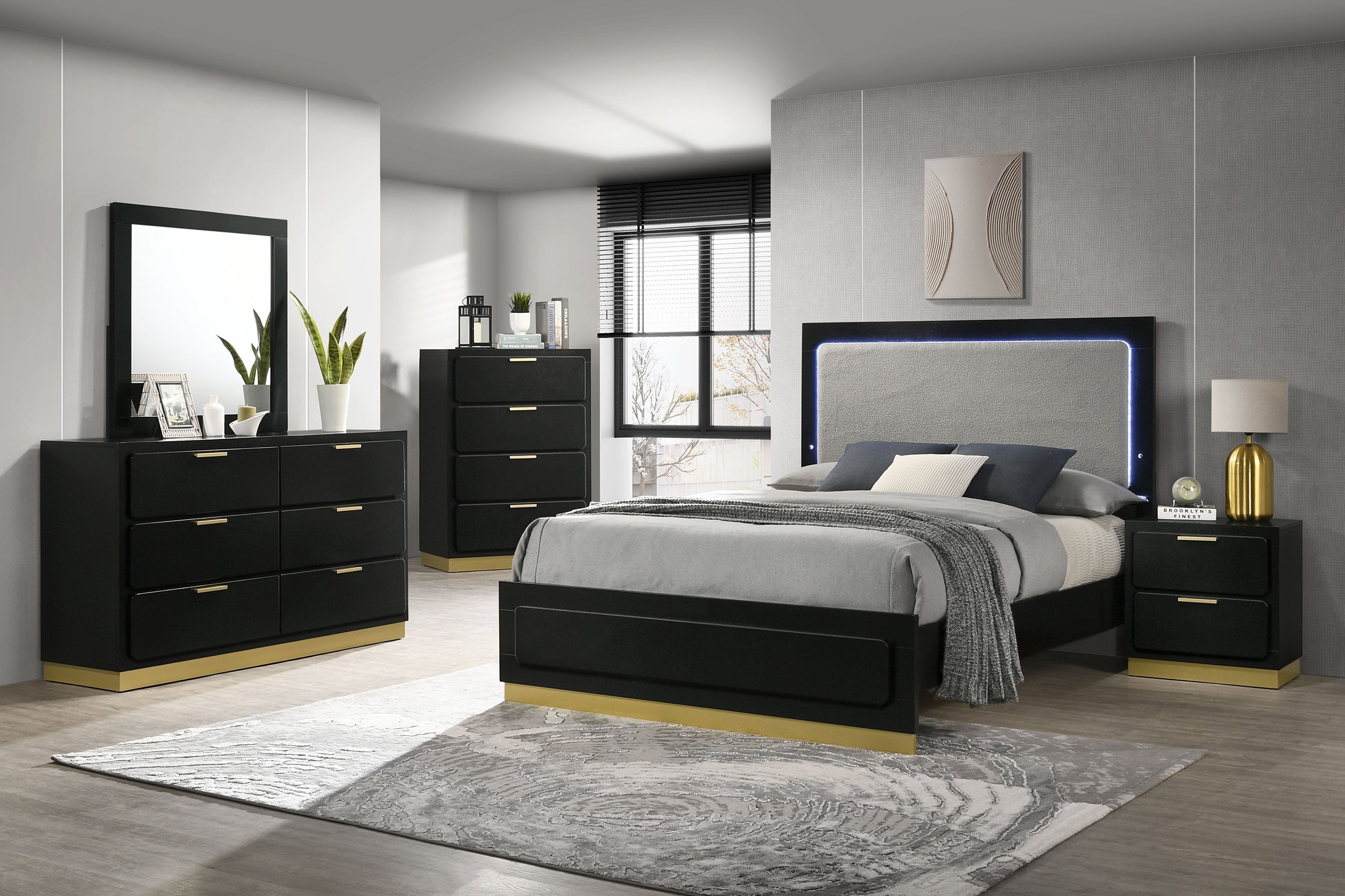 Camille Upholstered California King Panel Bed Grey
