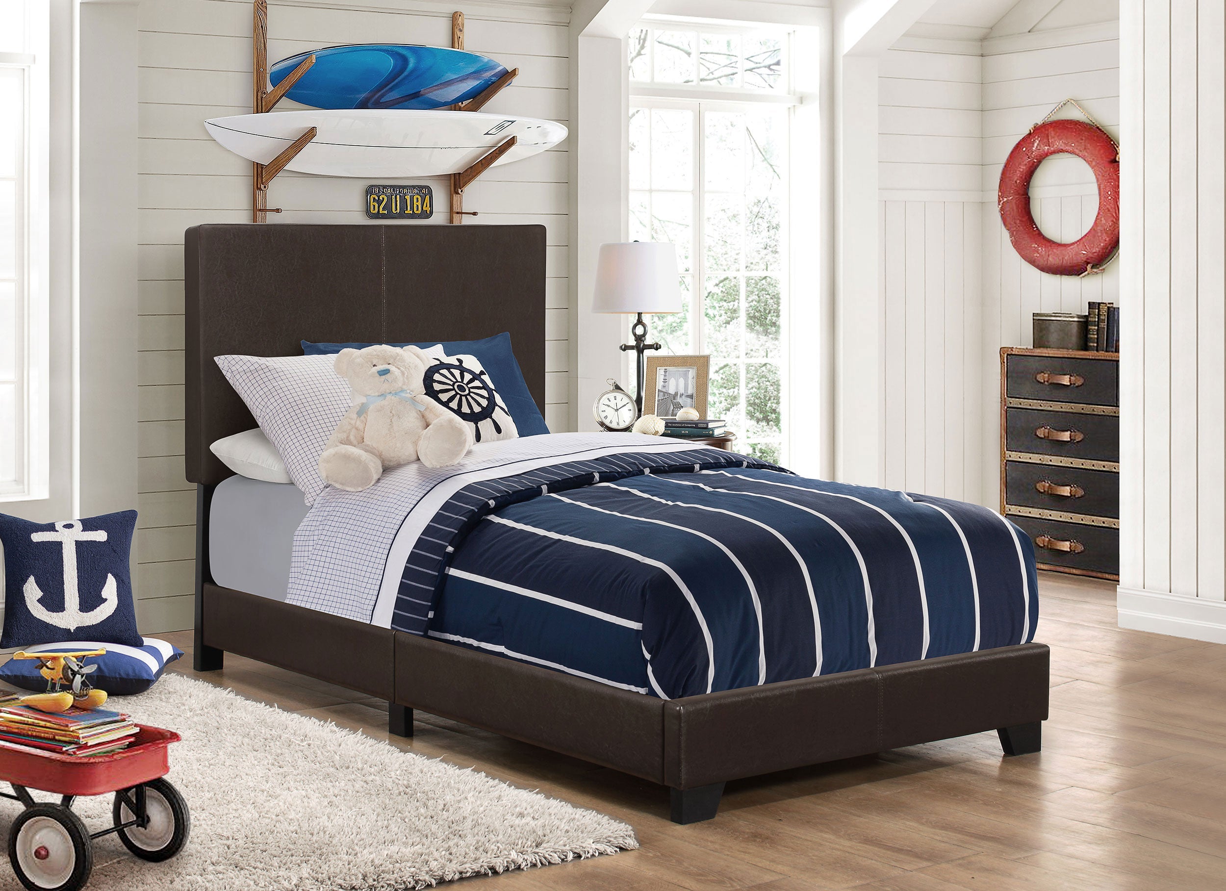 Dorian Fabric Upholstered  Panel Bed Cream