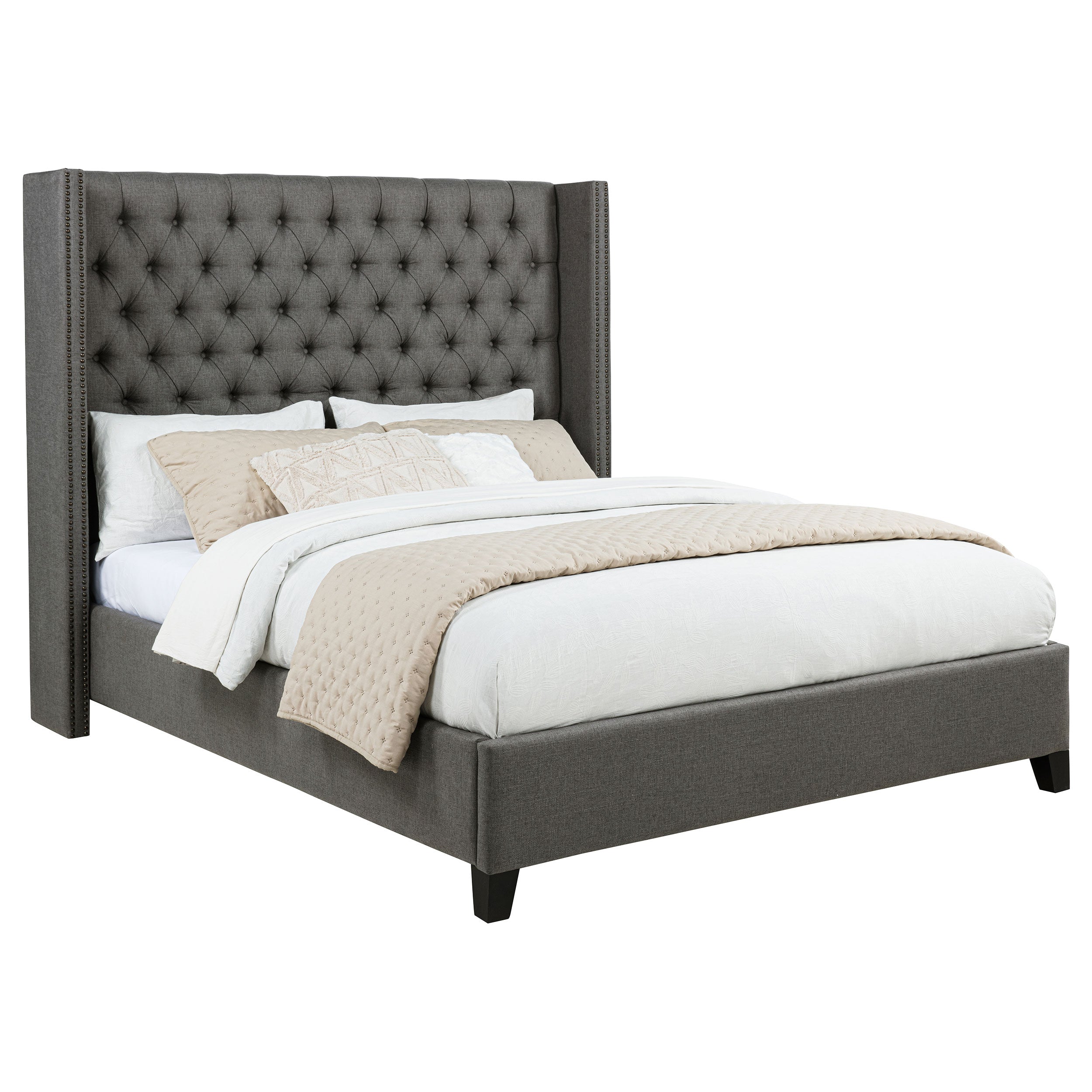 Bancroft Upholstered California King Wingback Bed Grey