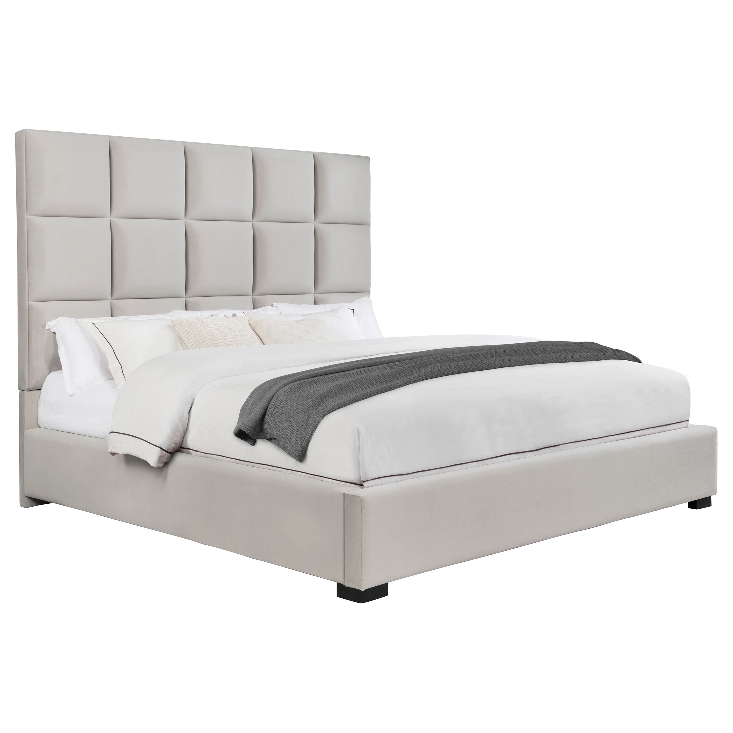 Panes Upholstered  Panel Bed Beige