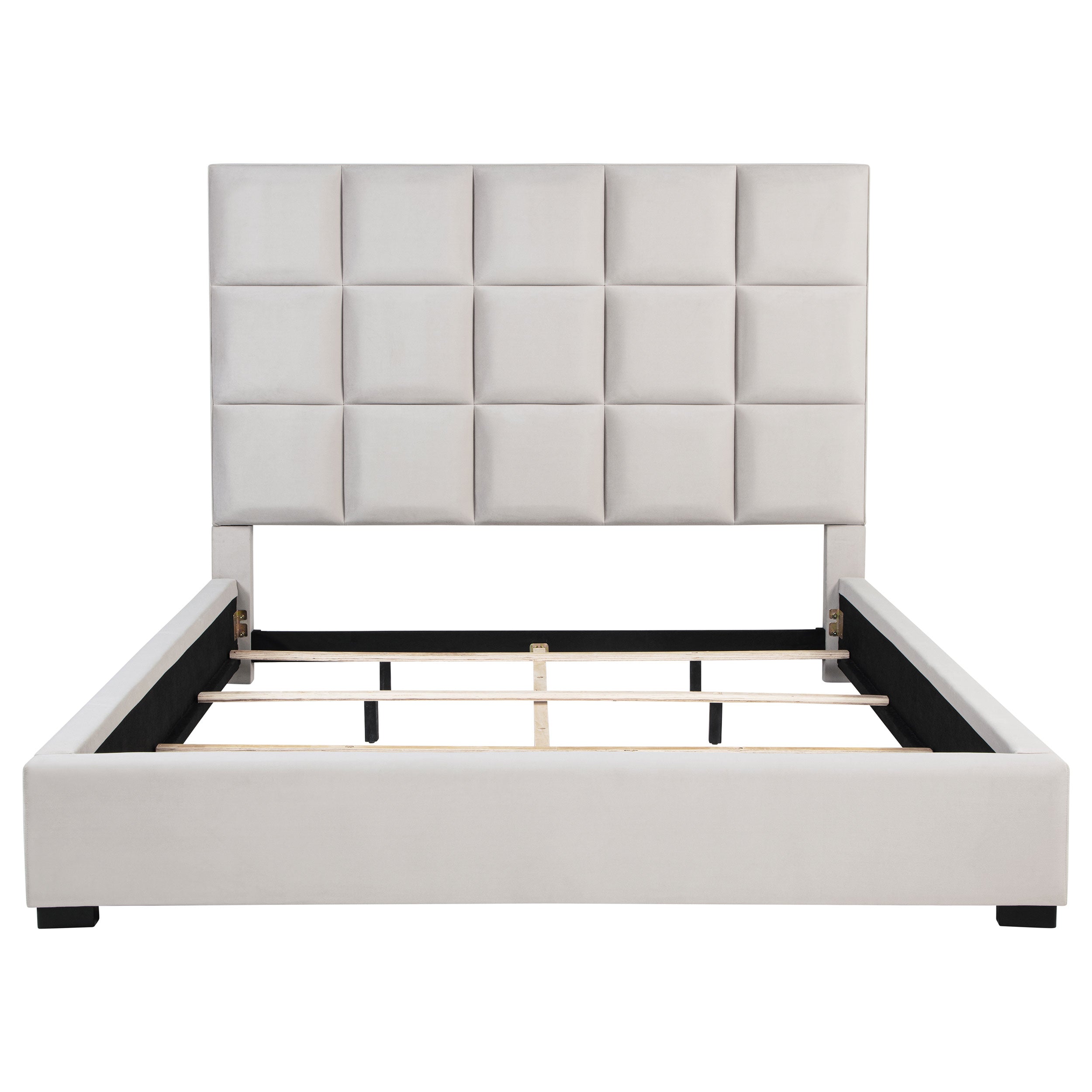 Panes Upholstered  Panel Bed Beige