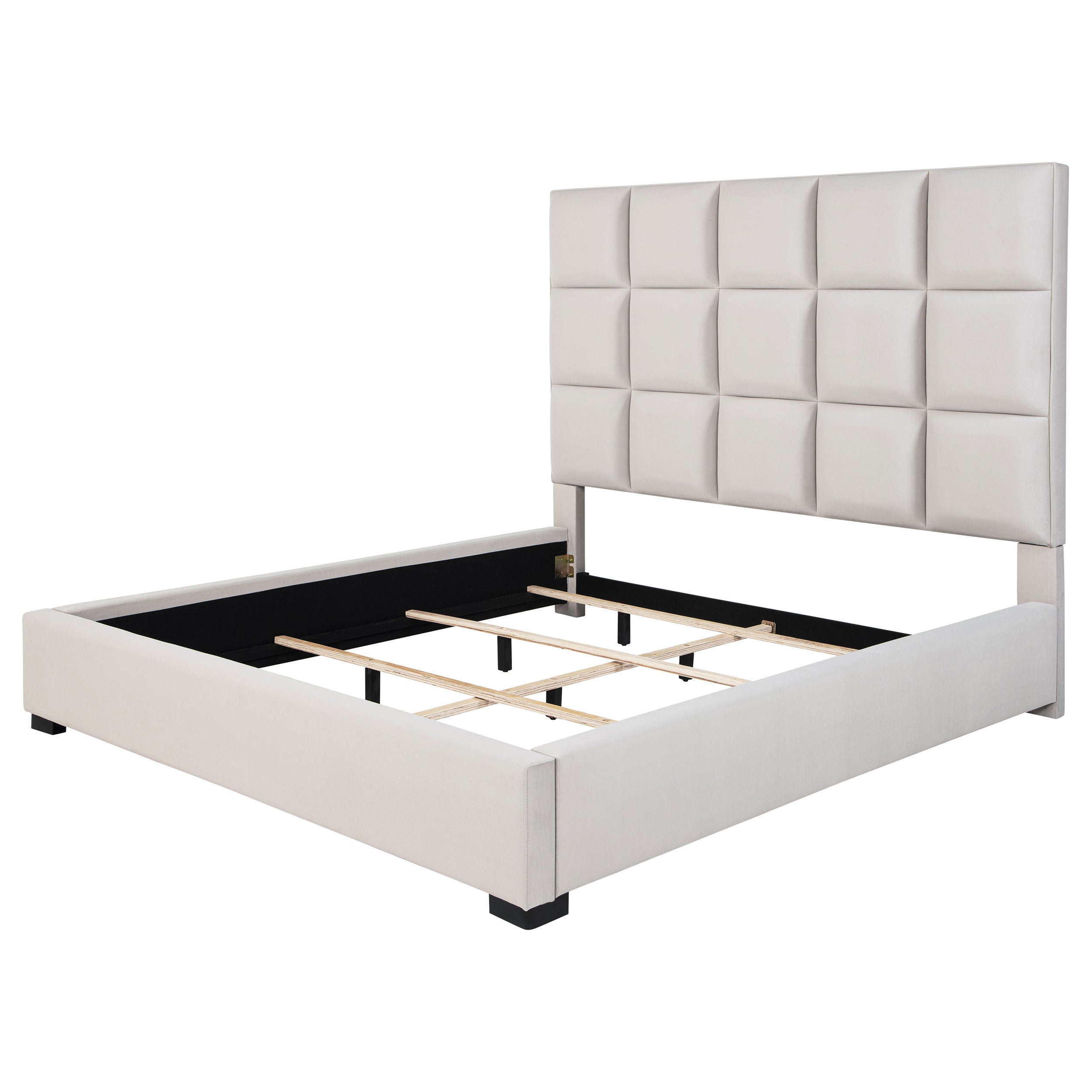 Panes Upholstered  Panel Bed Beige