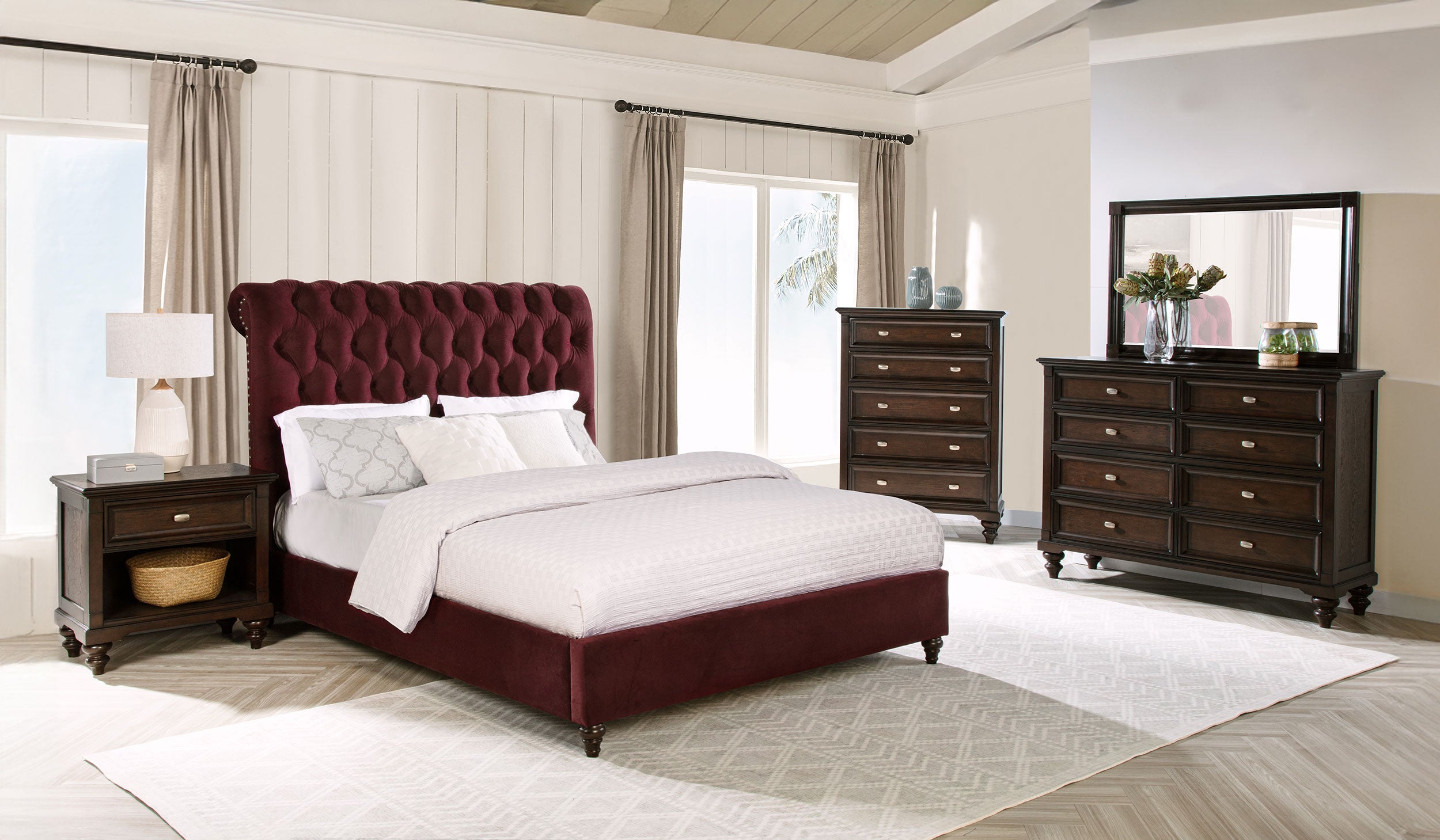 Devon 57-inch Upholstered California King Panel Bed Beige