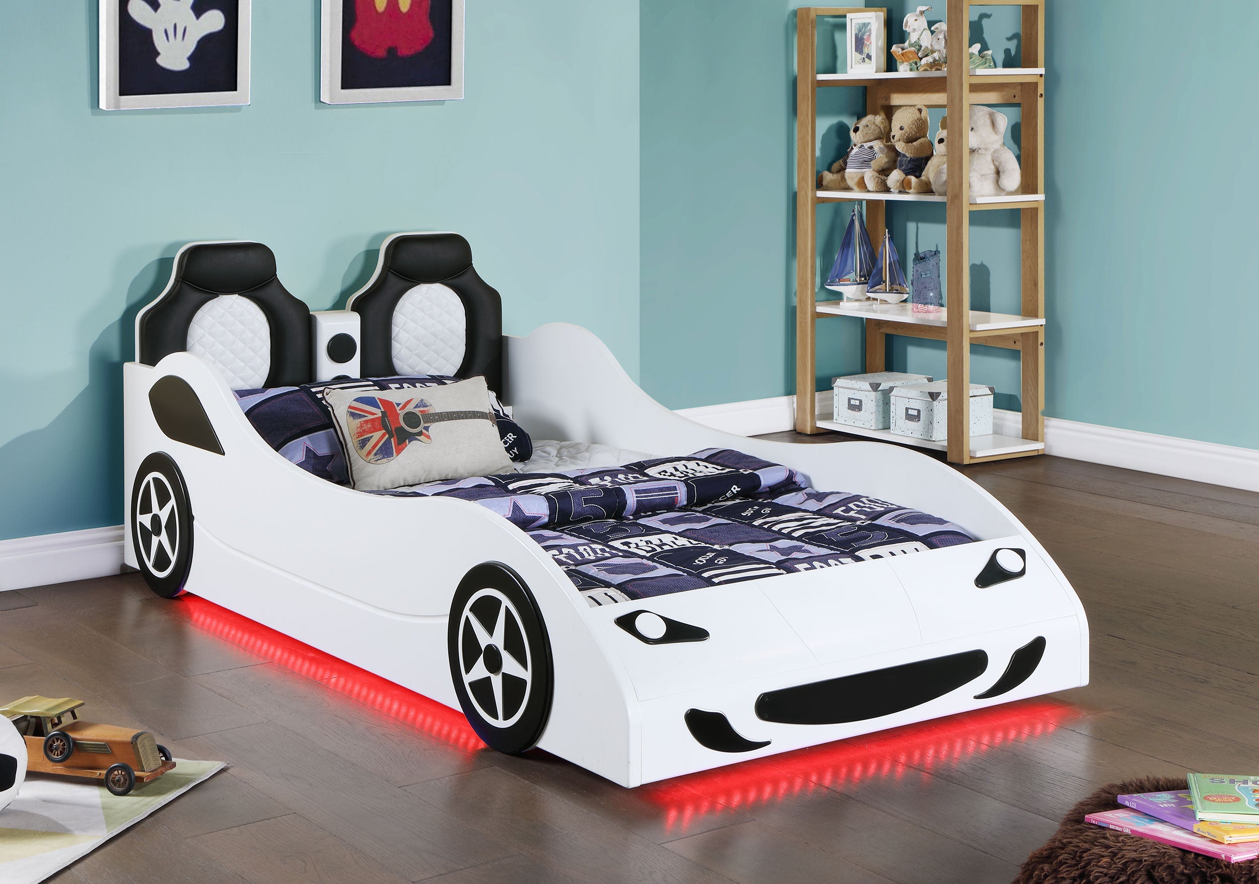 Cruiser Wood  LED Race Car Bed Blue