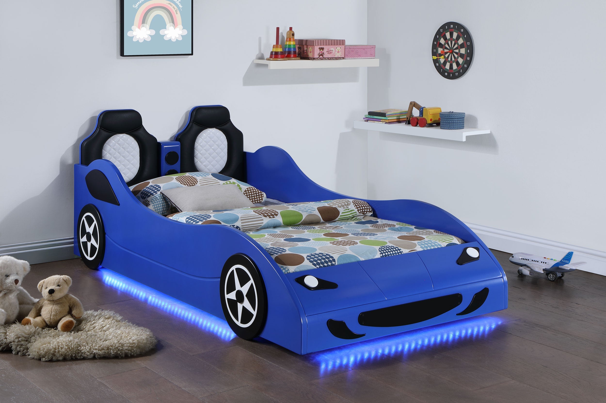 Cruiser Wood  LED Race Car Bed Blue
