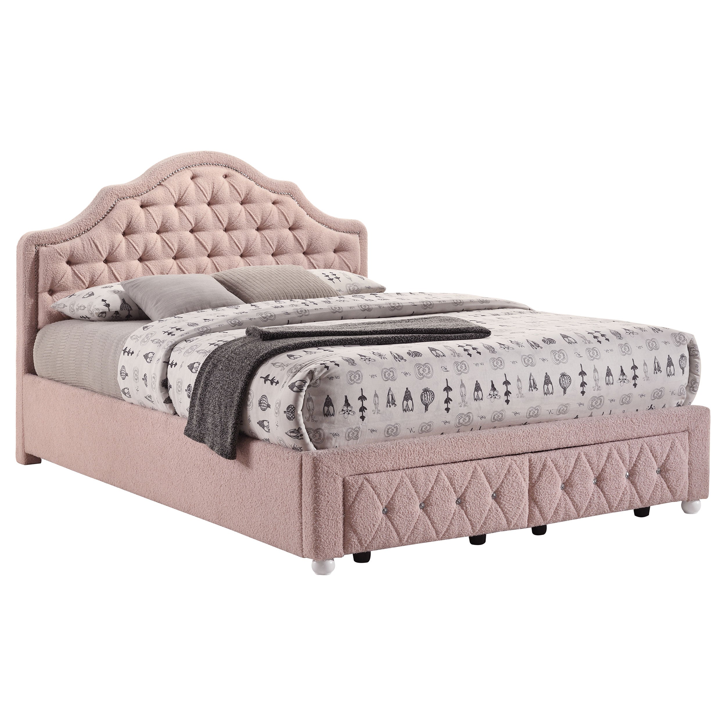 Ashleigh 44-inch Upholstered Storage Platform Bed Pink