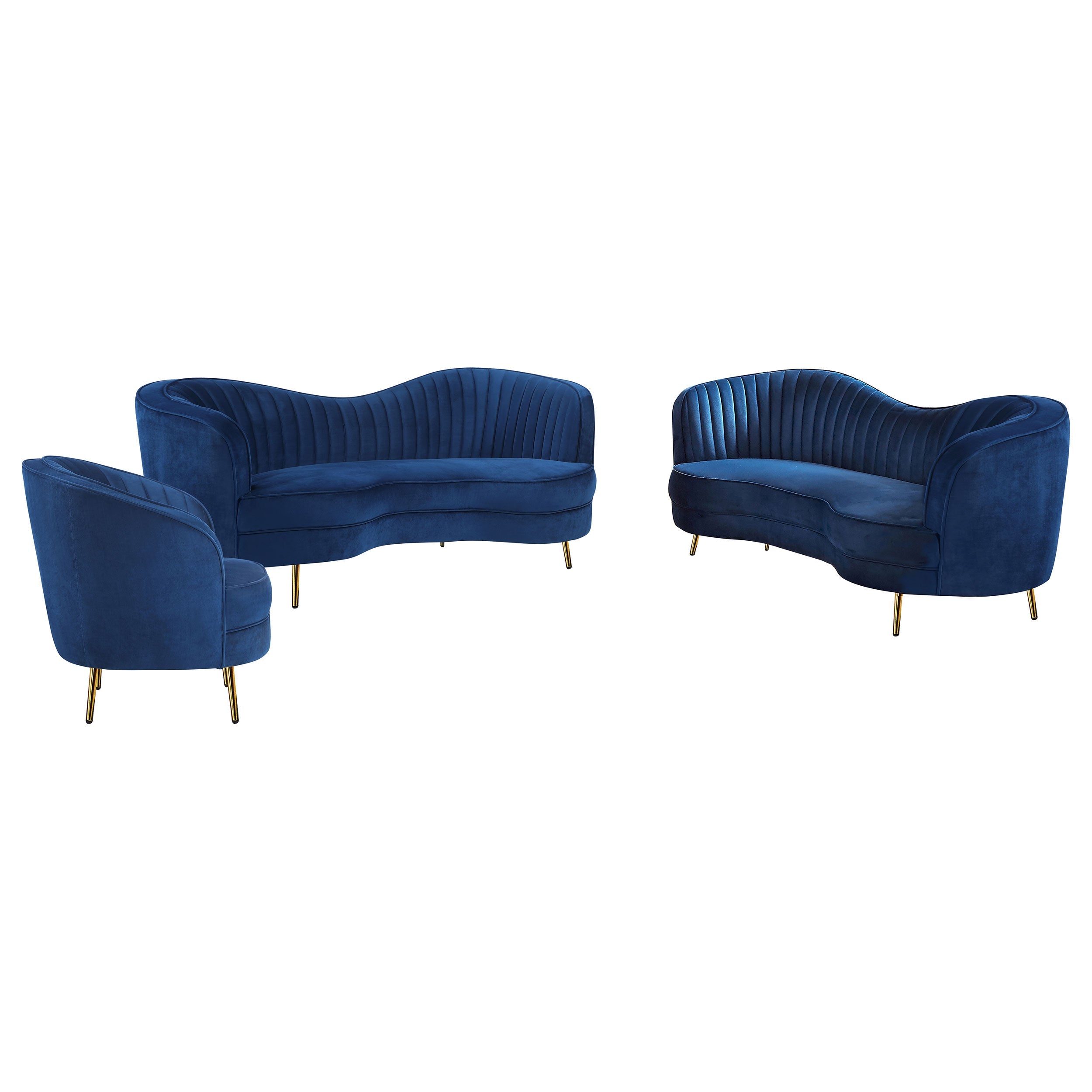 Sophia  Upholstered Channel Tufted Sofa Set Blue
