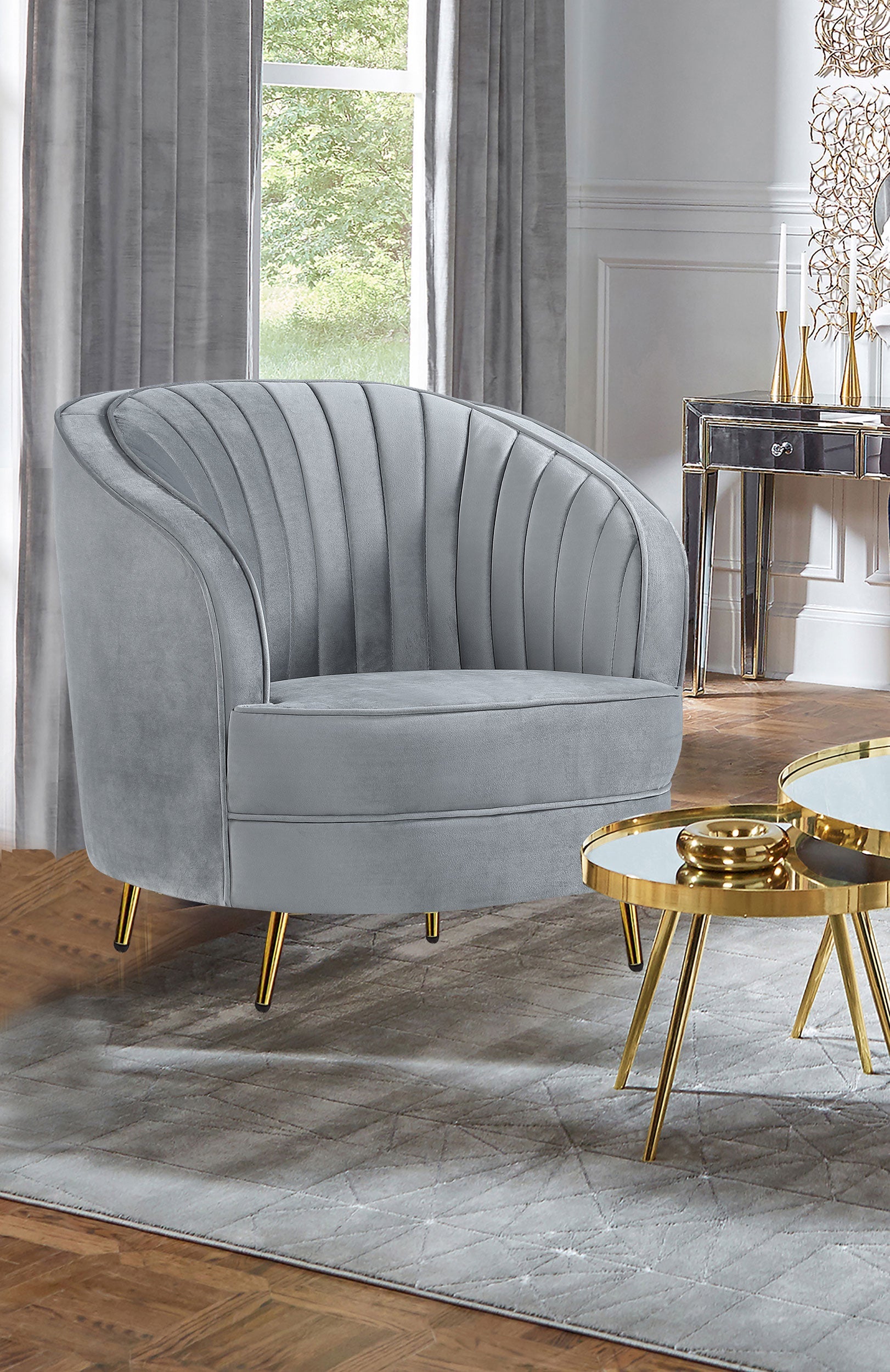 Sophia Upholstered Channel Tufted Barrel Accent Chair Blue