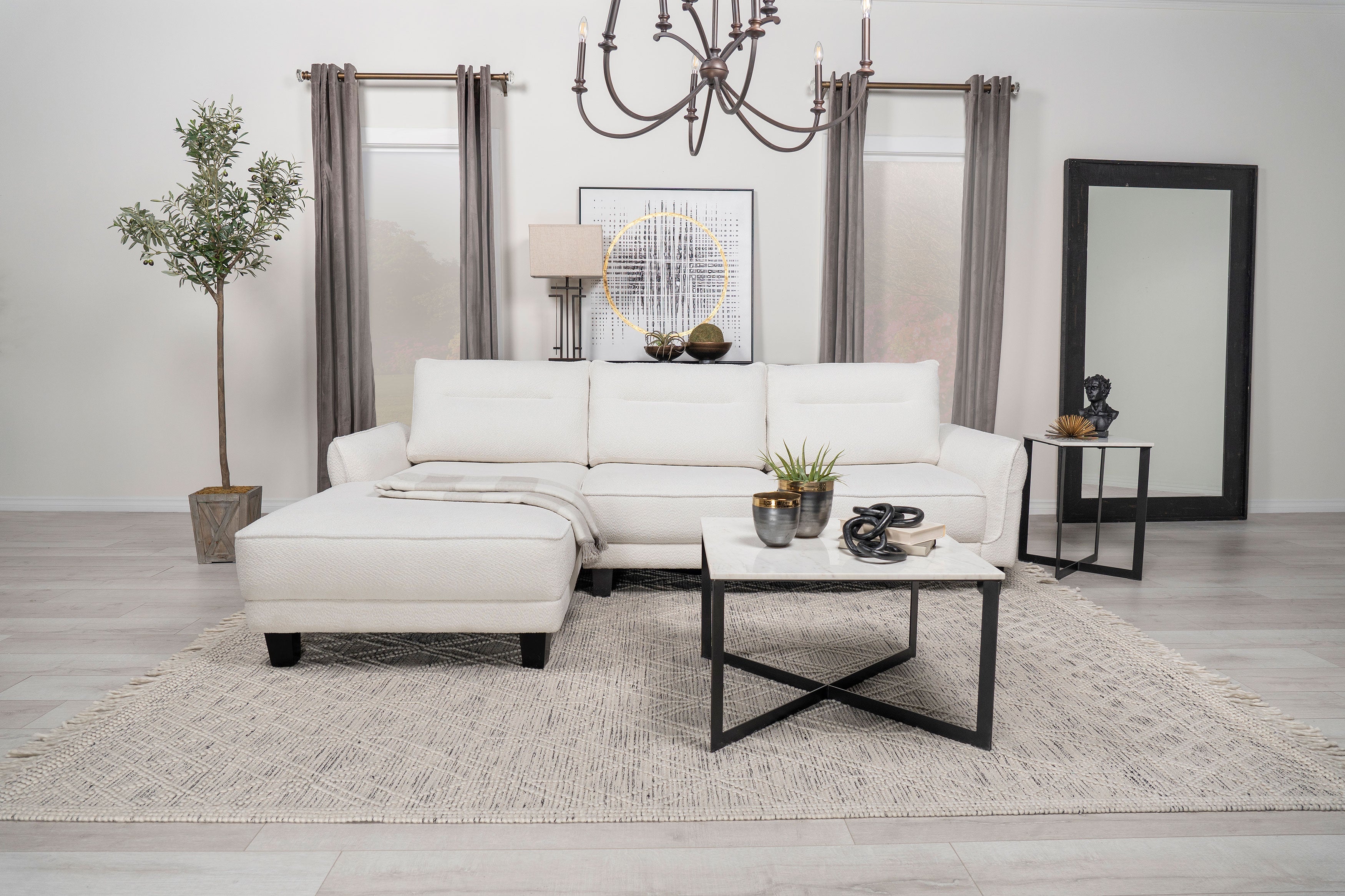 Caspian Upholstered Curved Arm Chaise Sectional Sofa Grey
