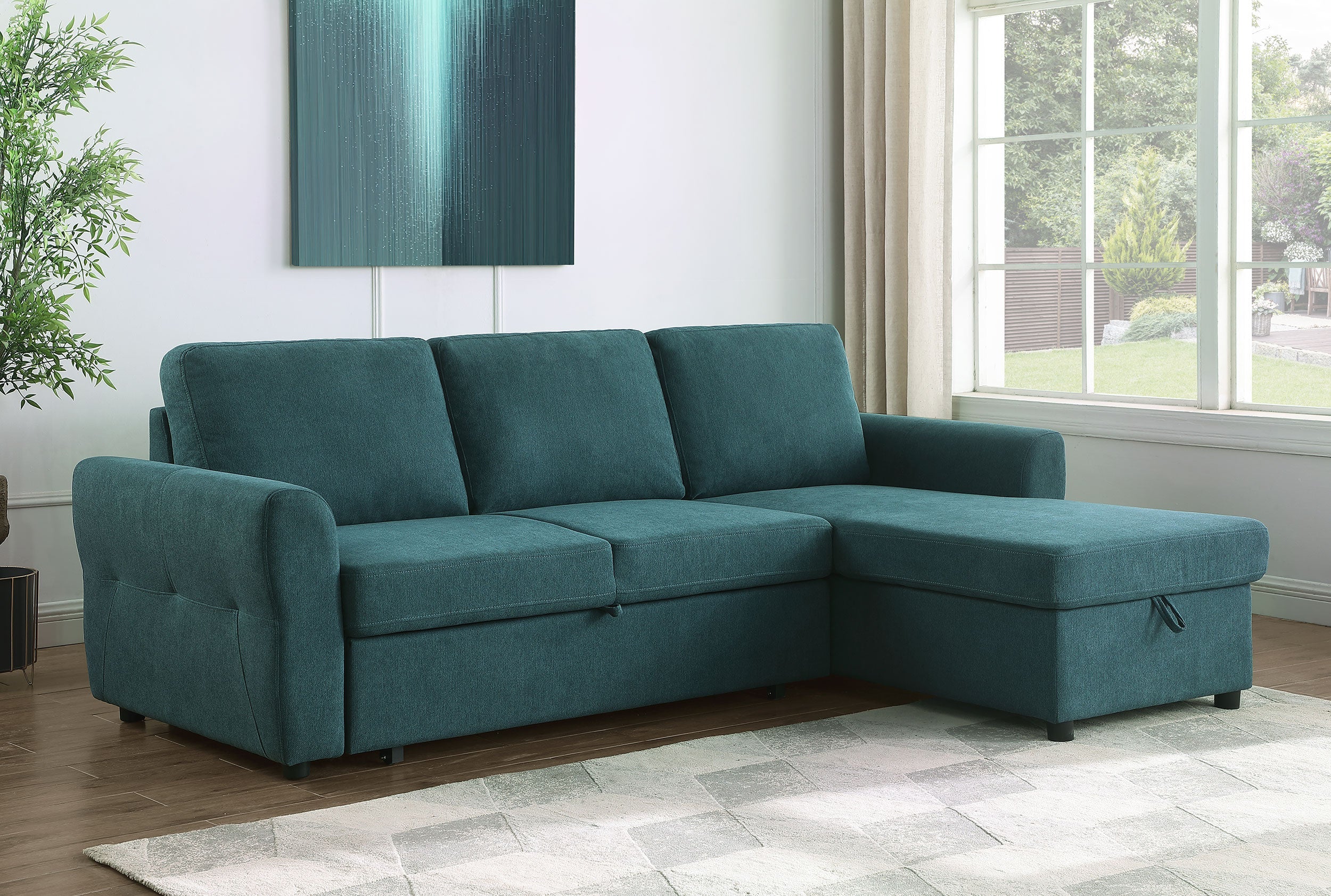 Samantha Upholstered Storage Sleeper Sectional Sofa Grey