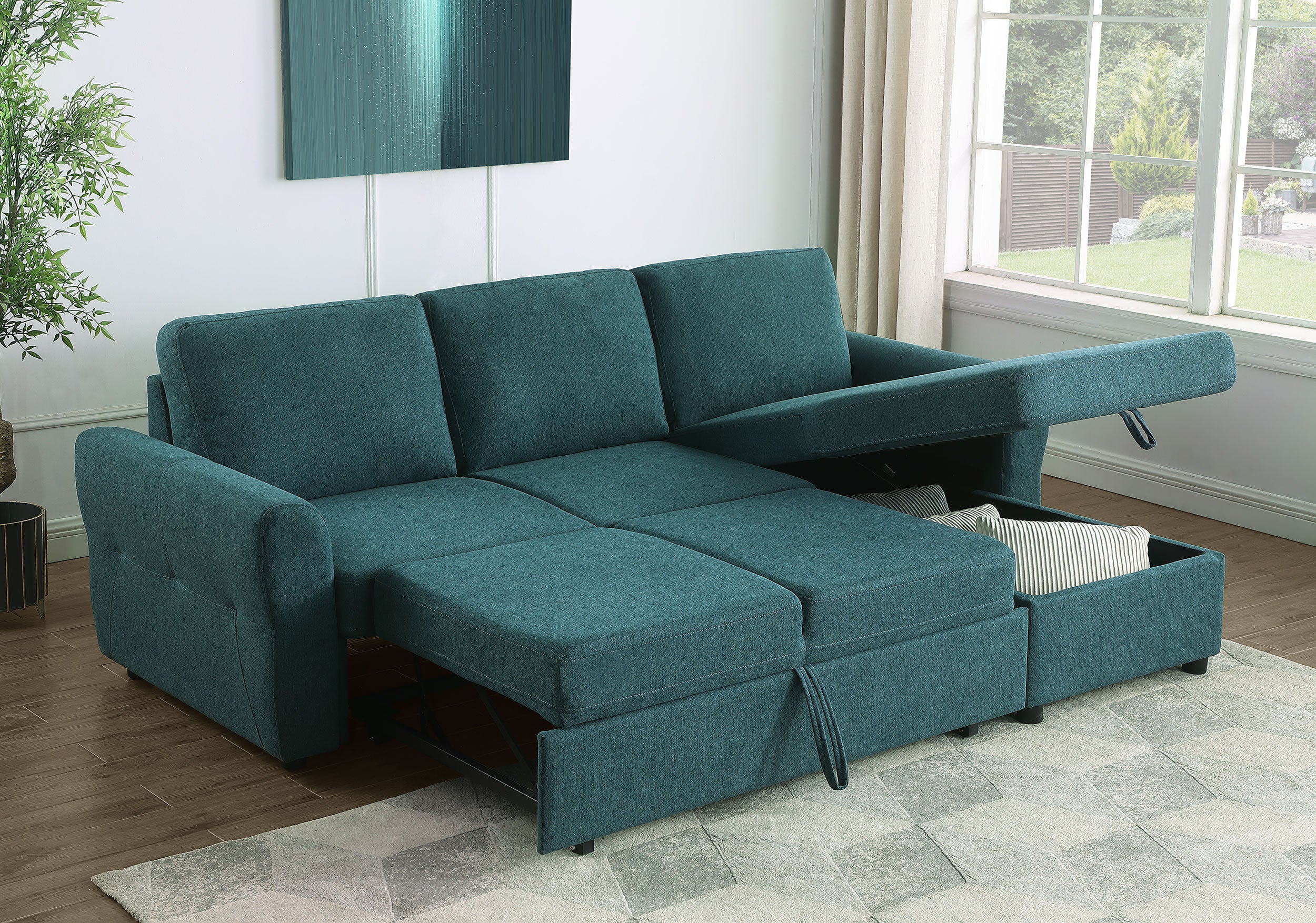Samantha Upholstered Storage Sleeper Sectional Sofa Grey