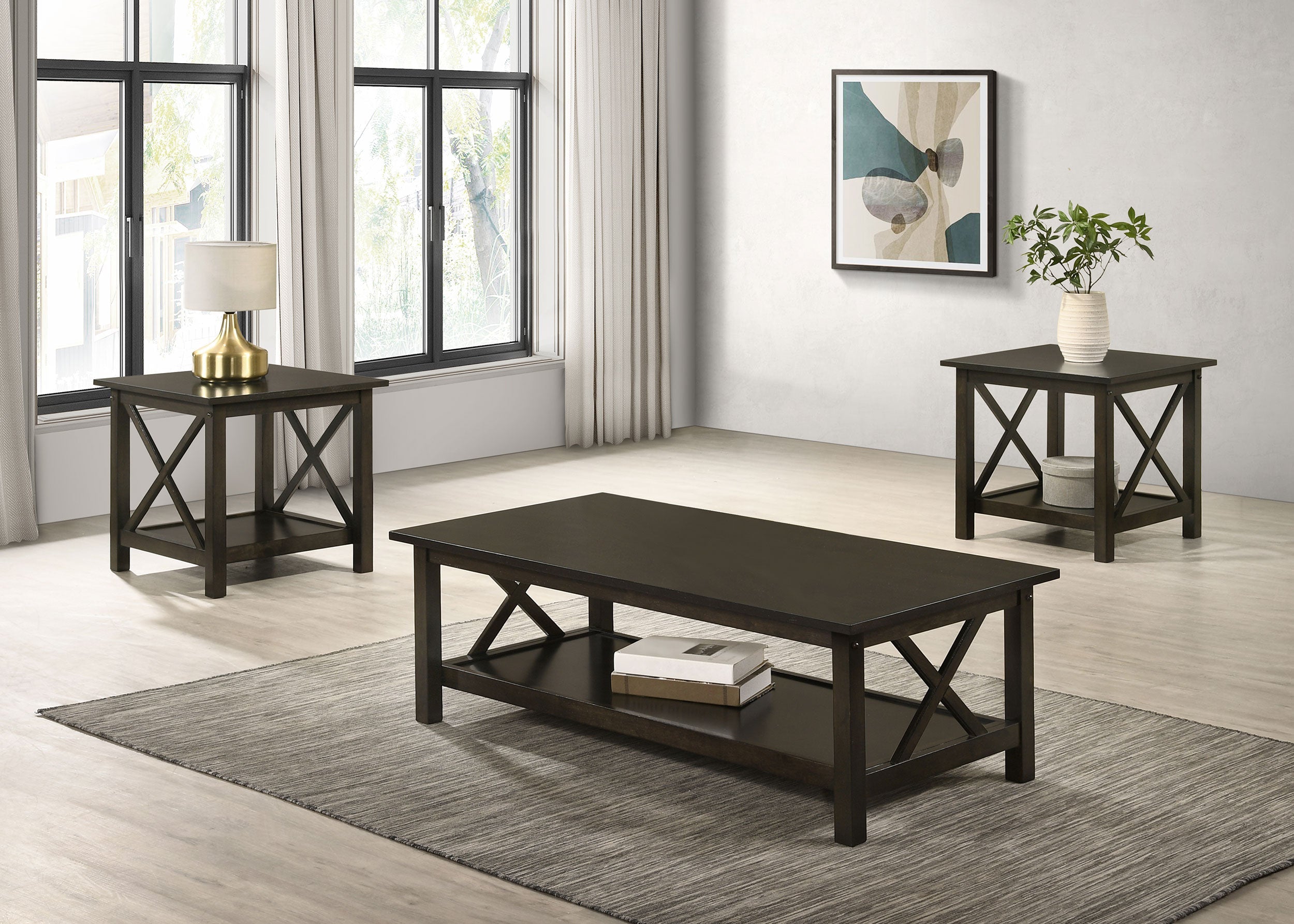 Rachelle  Rectangular Coffee Table Set Deep Merlot