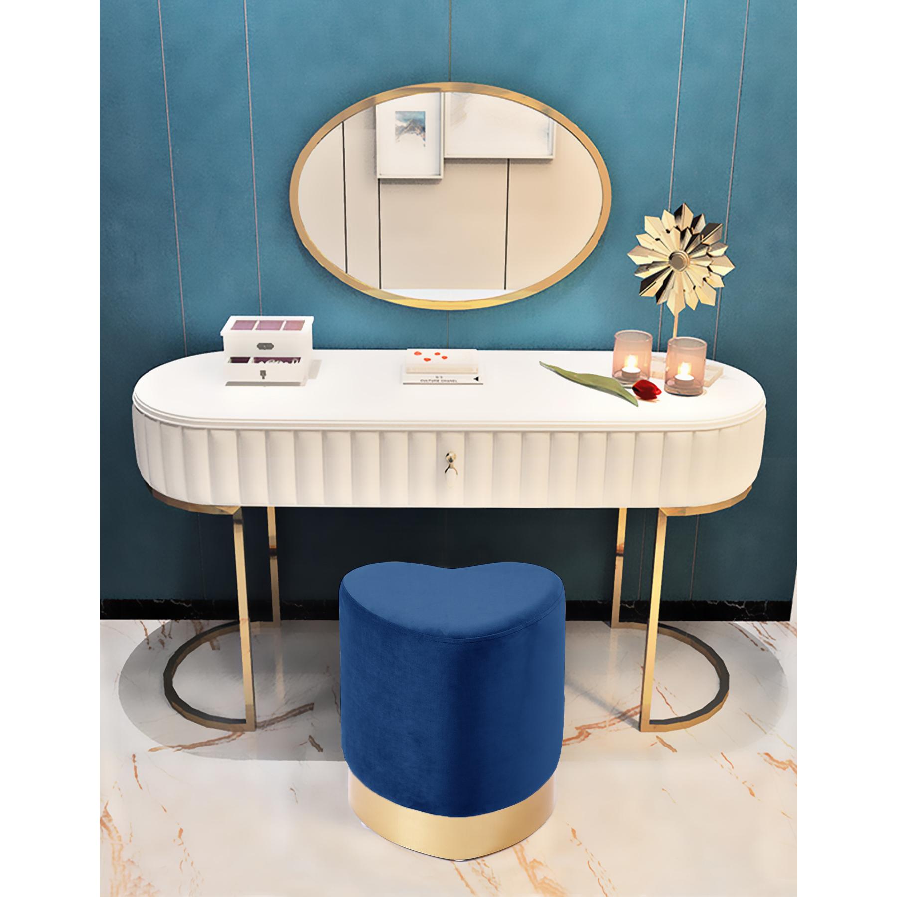 Meridian Heart Navy Velvet Ottoman/Stool