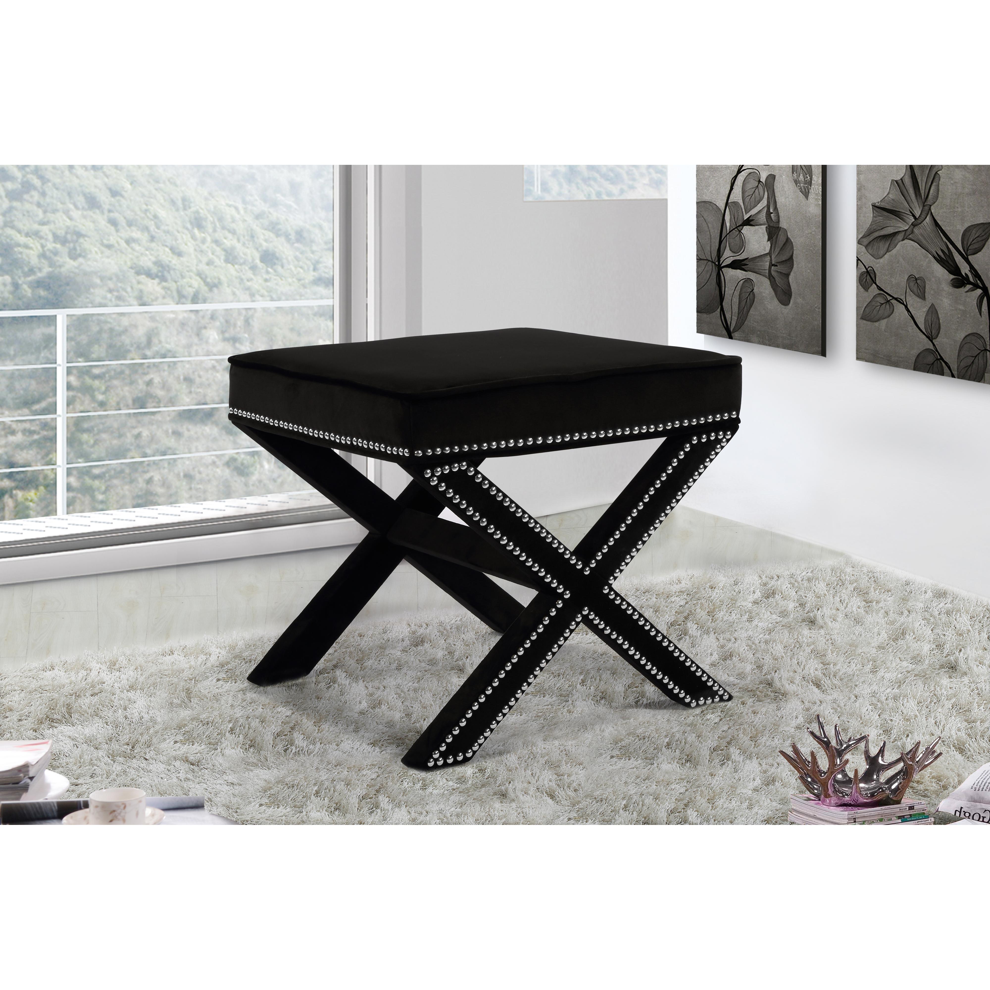 Meridian Nixon Black Velvet Ottoman/Bench