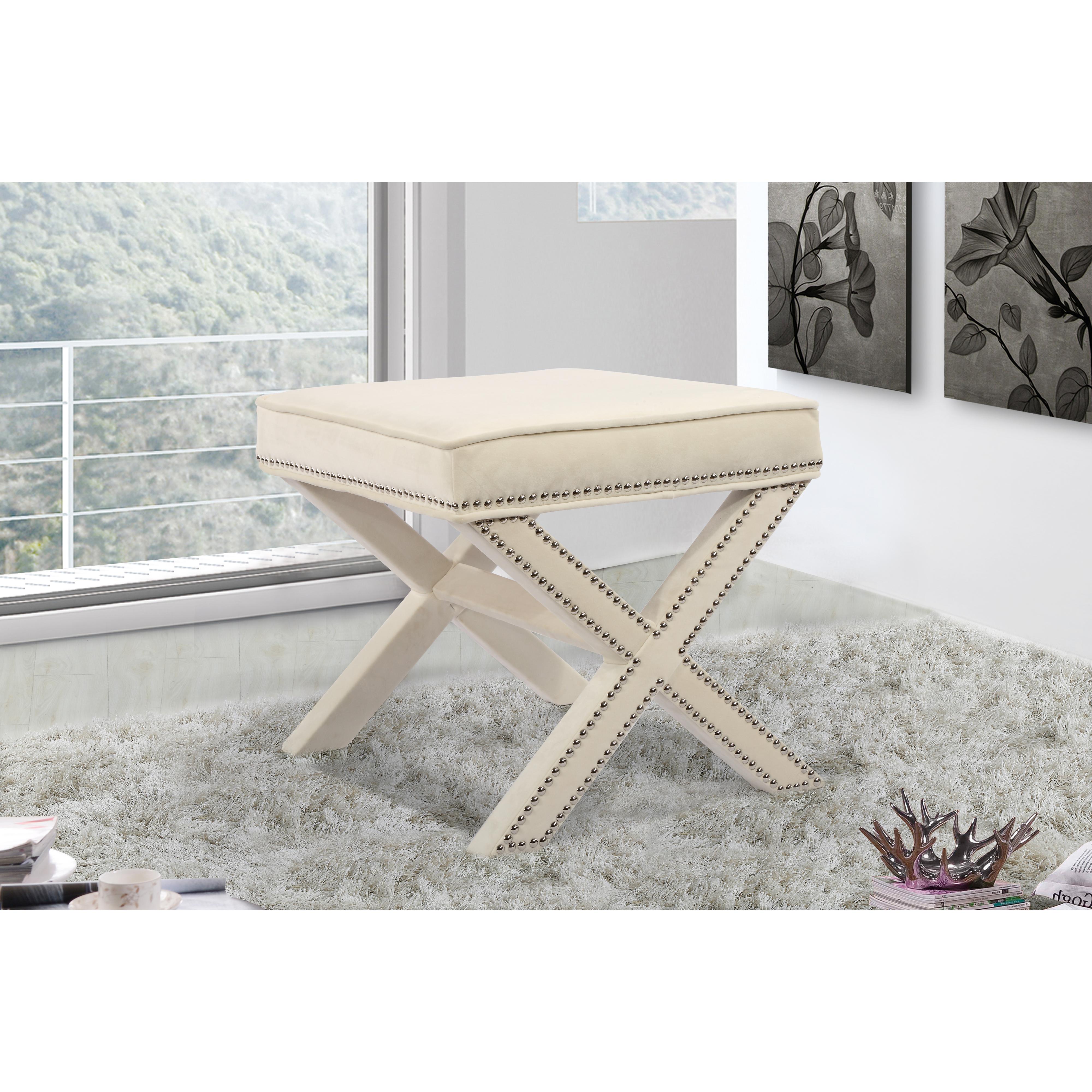 Meridian Nixon Cream Velvet Ottoman/Bench