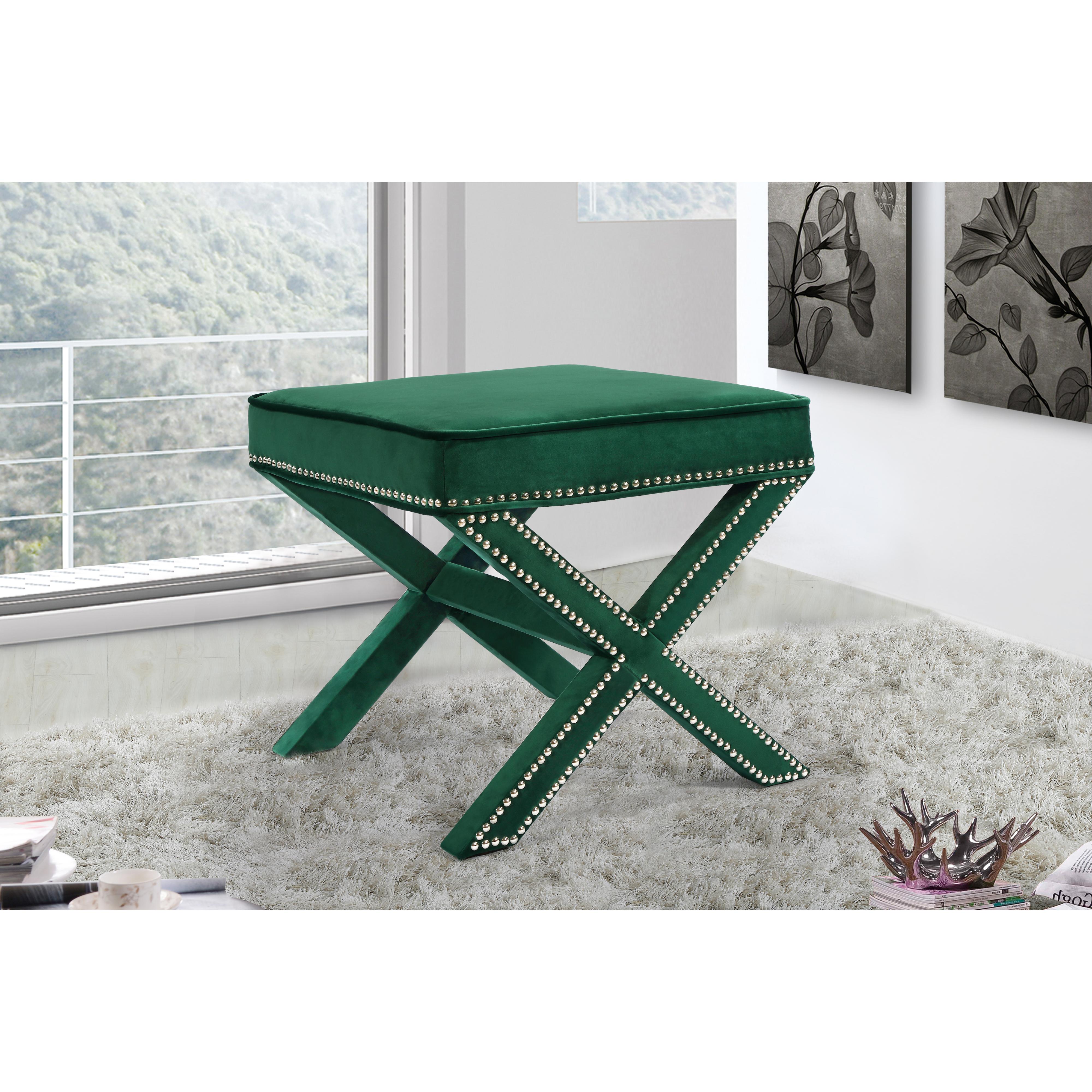 Meridian Nixon Green Velvet Ottoman/Bench