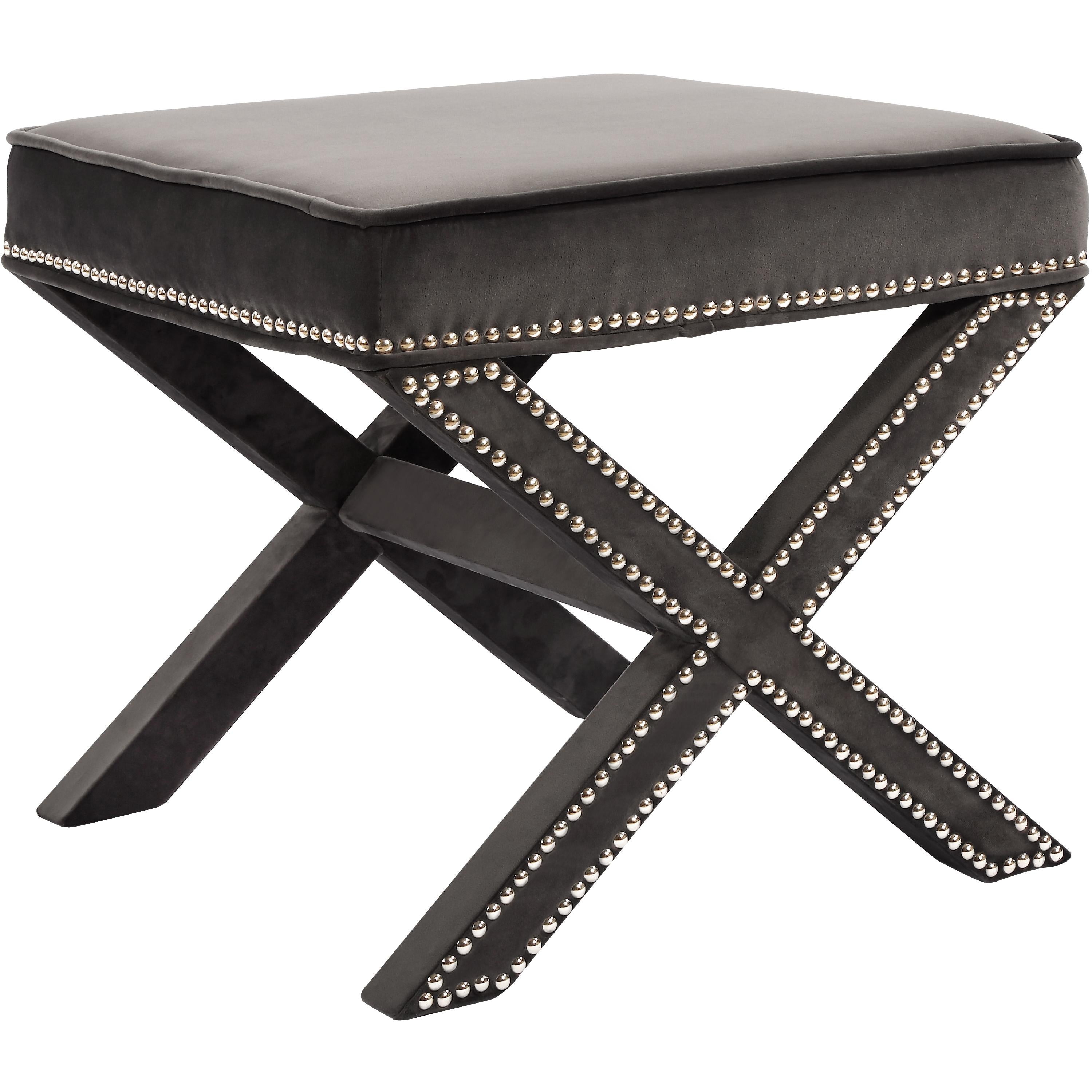 Meridian Nixon Grey Velvet Ottoman/Bench