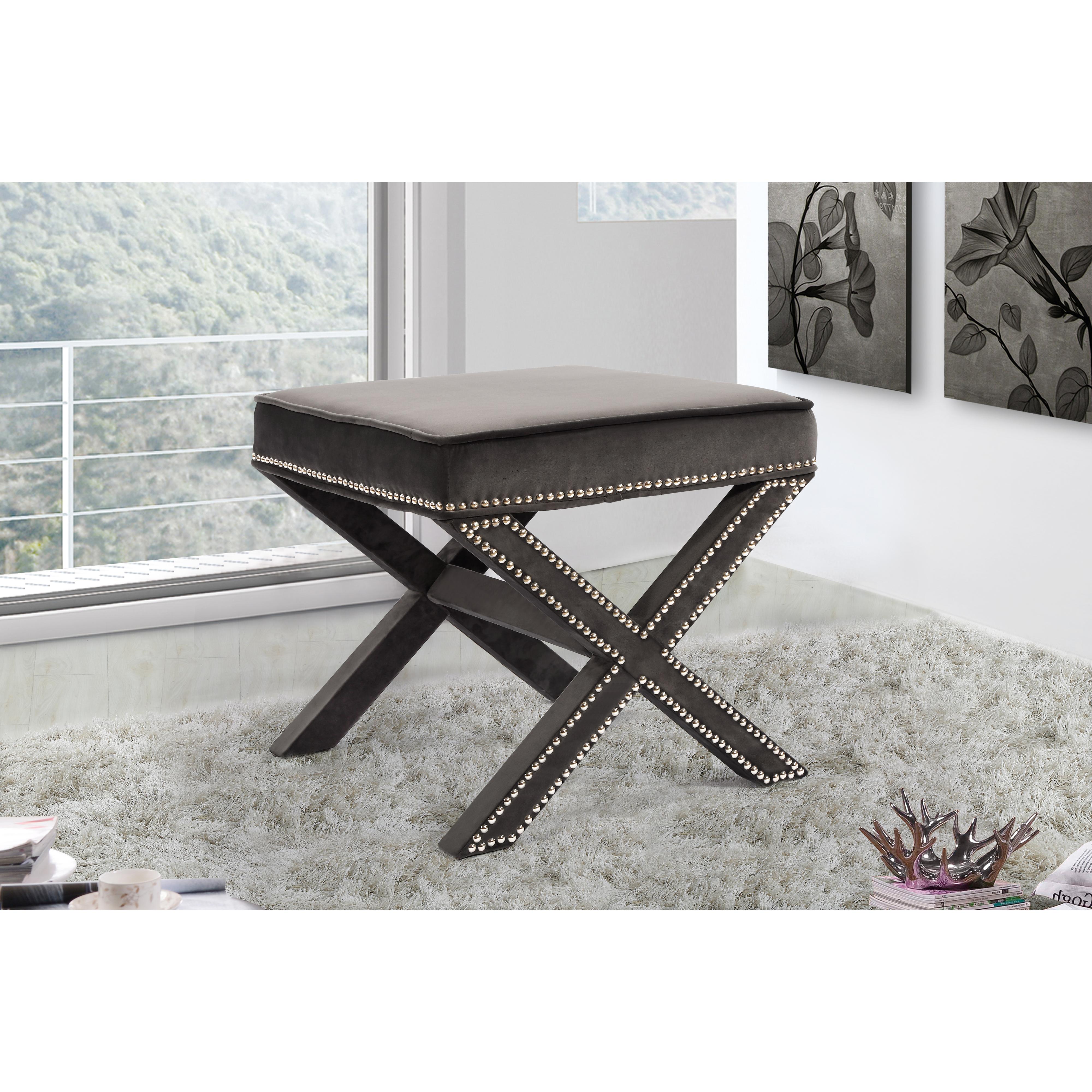 Meridian Nixon Grey Velvet Ottoman/Bench