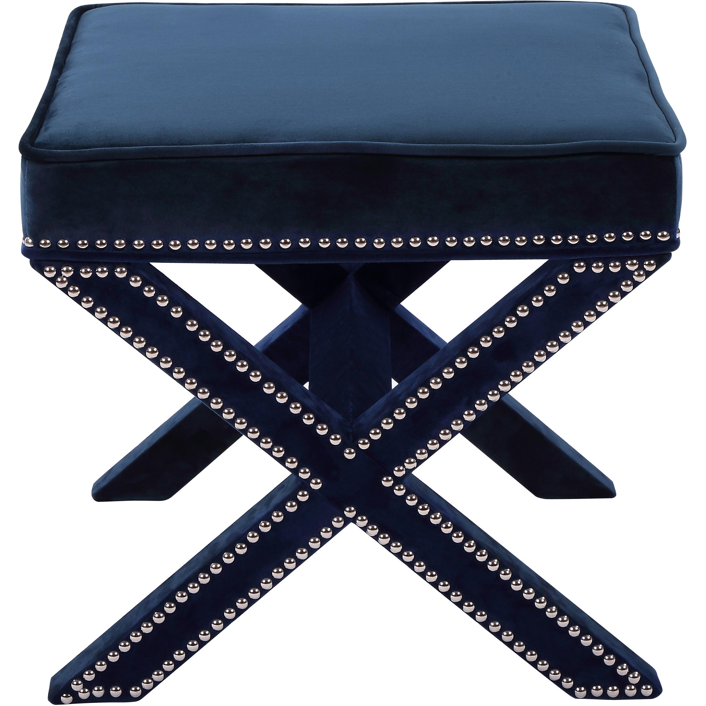 Meridian Nixon Navy Velvet Ottoman/Bench