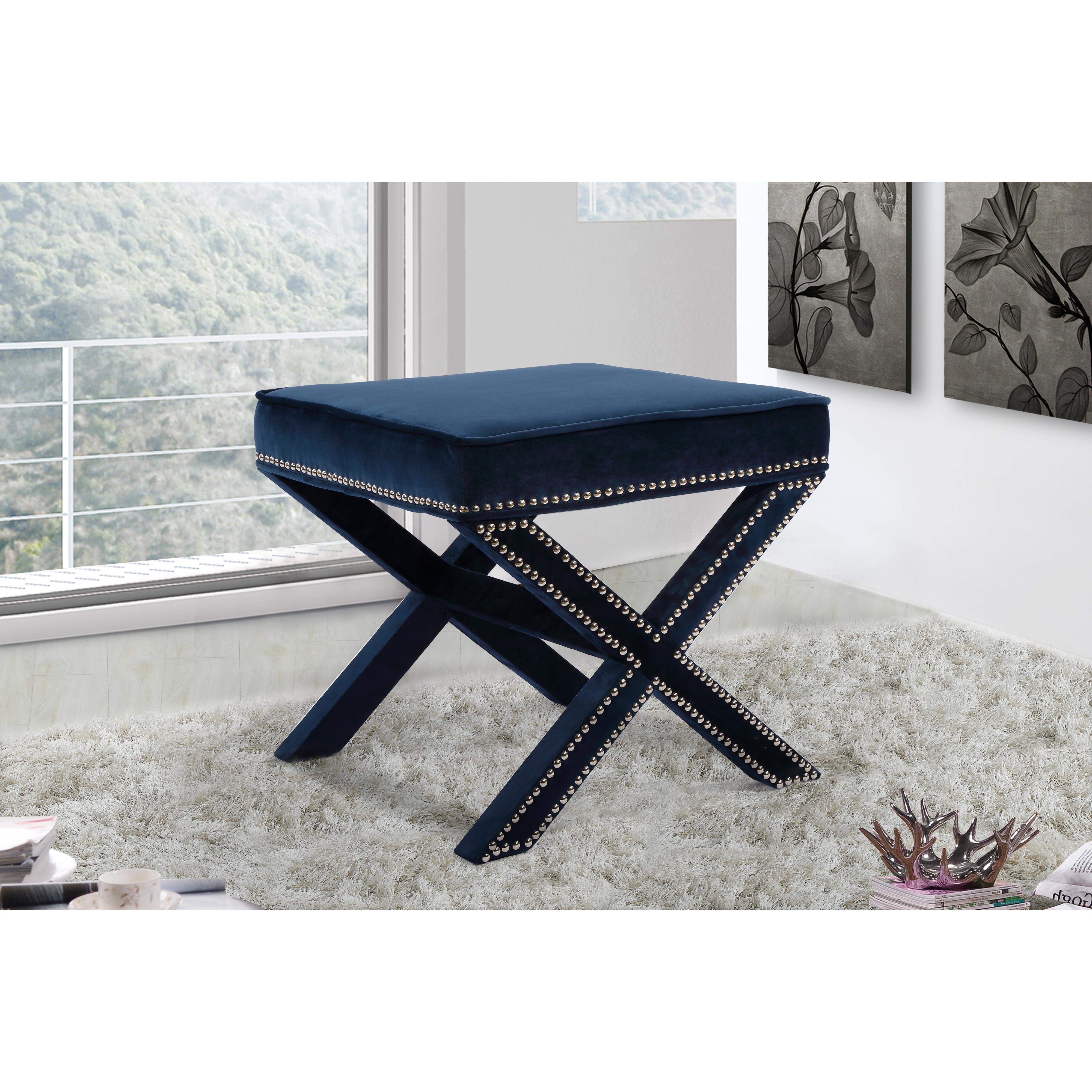 Meridian Nixon Navy Velvet Ottoman/Bench