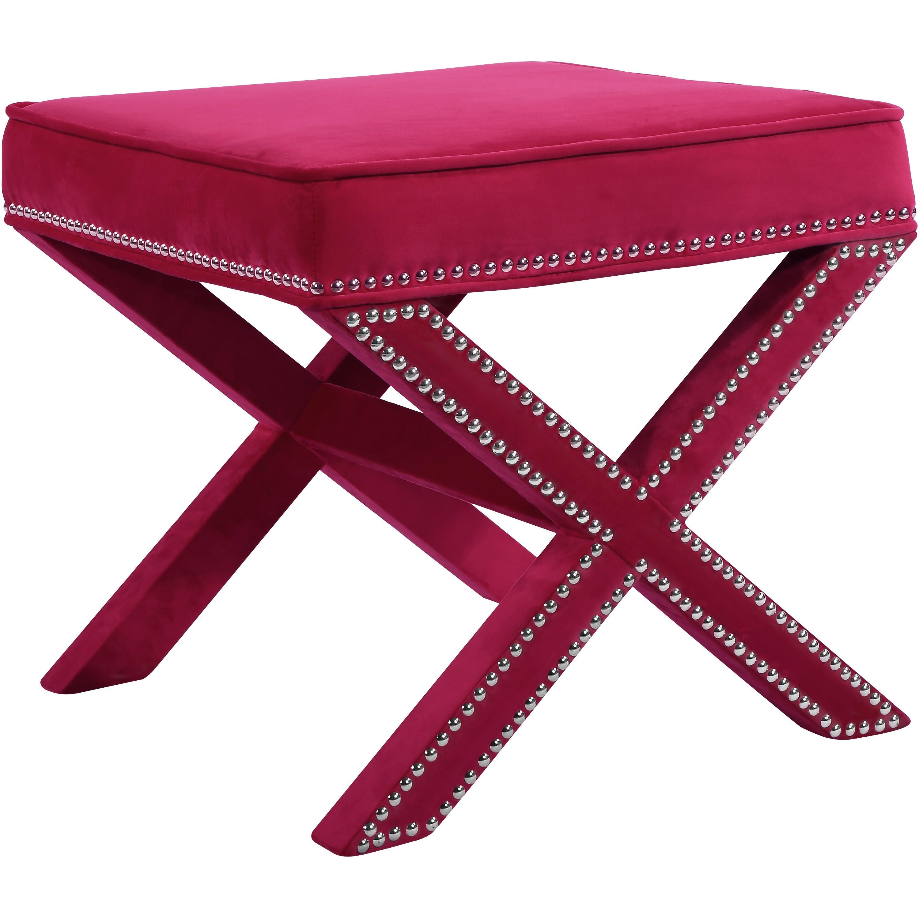 Meridian Nixon Pink Velvet Ottoman/Bench