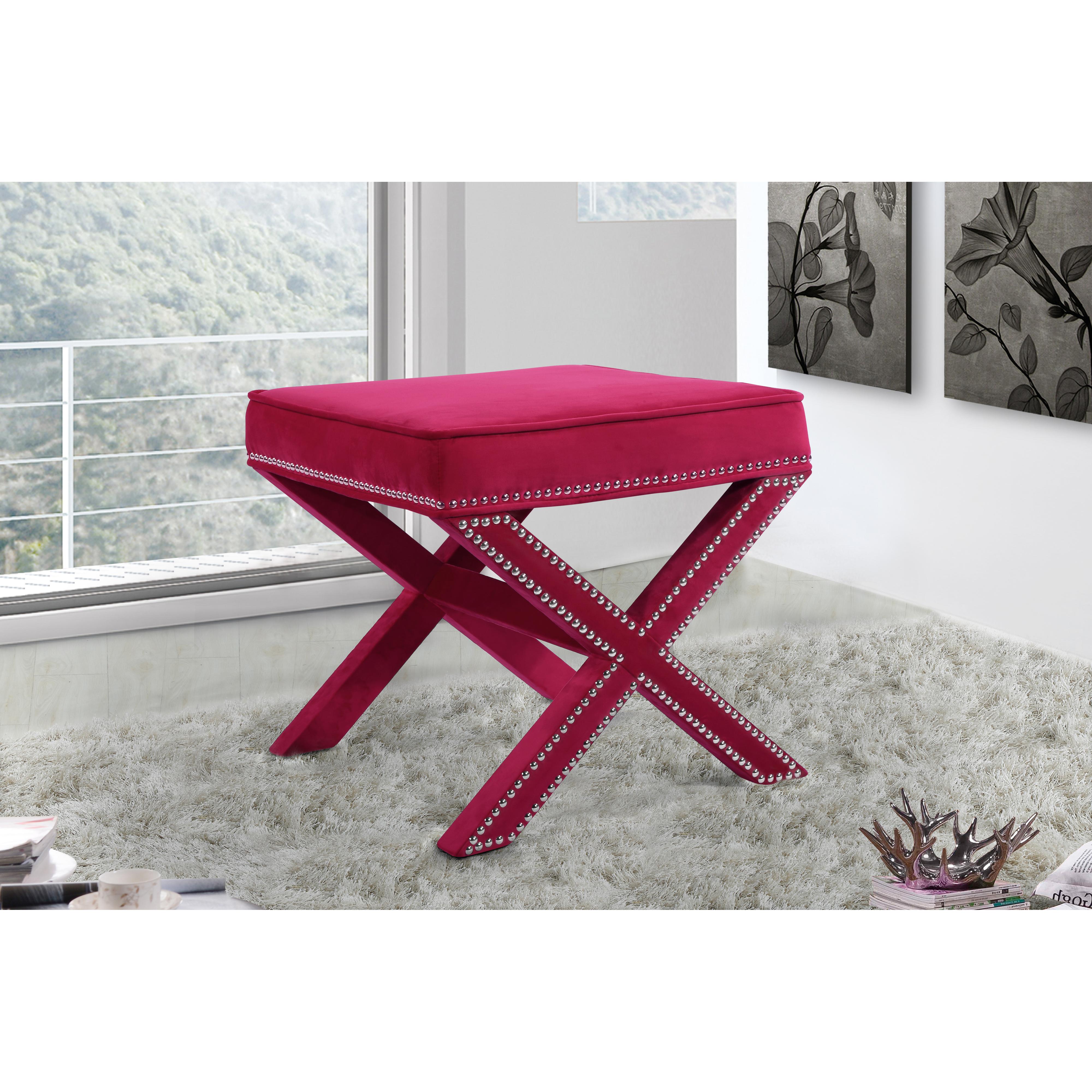 Meridian Nixon Pink Velvet Ottoman/Bench