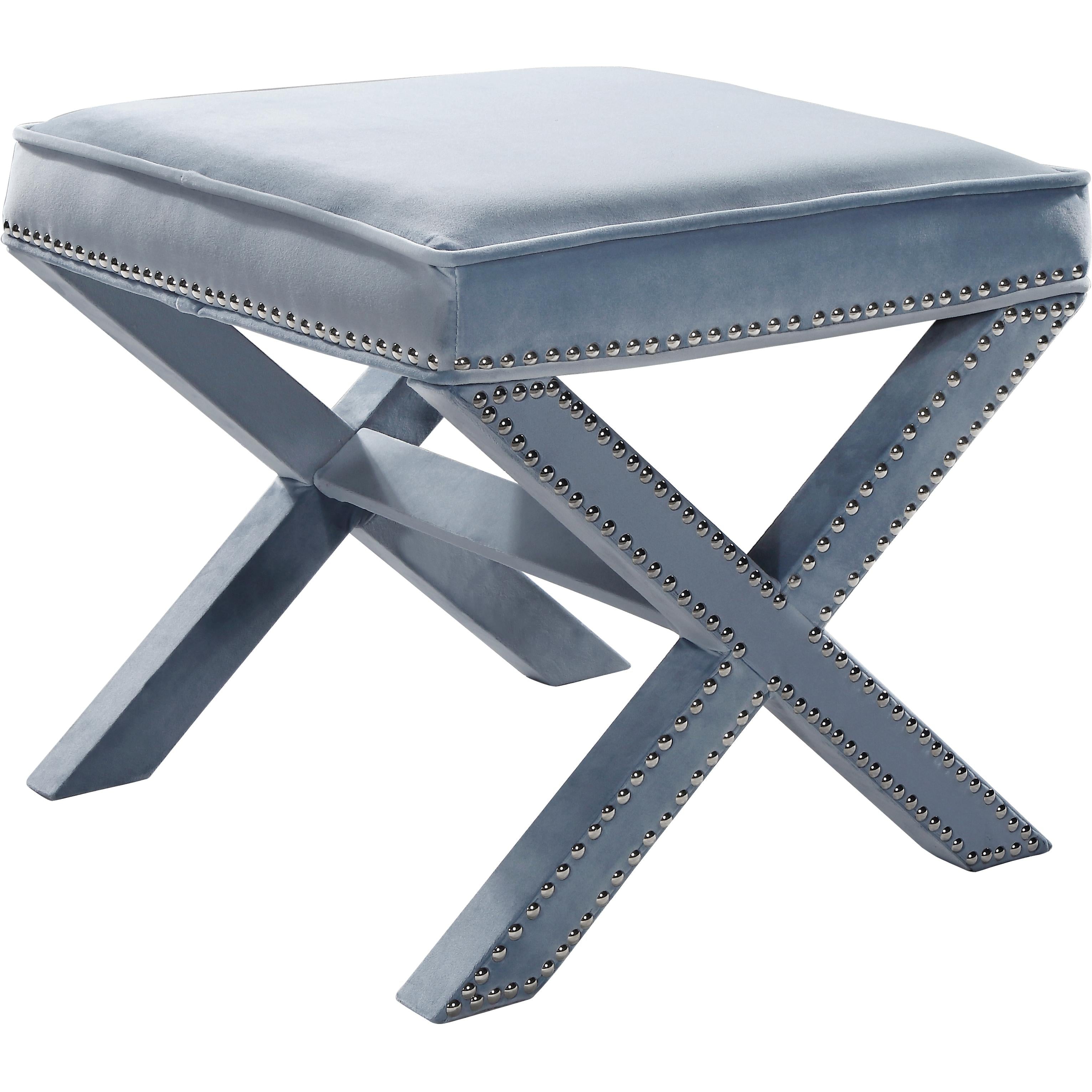 Meridian Nixon Sky Blue Velvet Ottoman/Bench