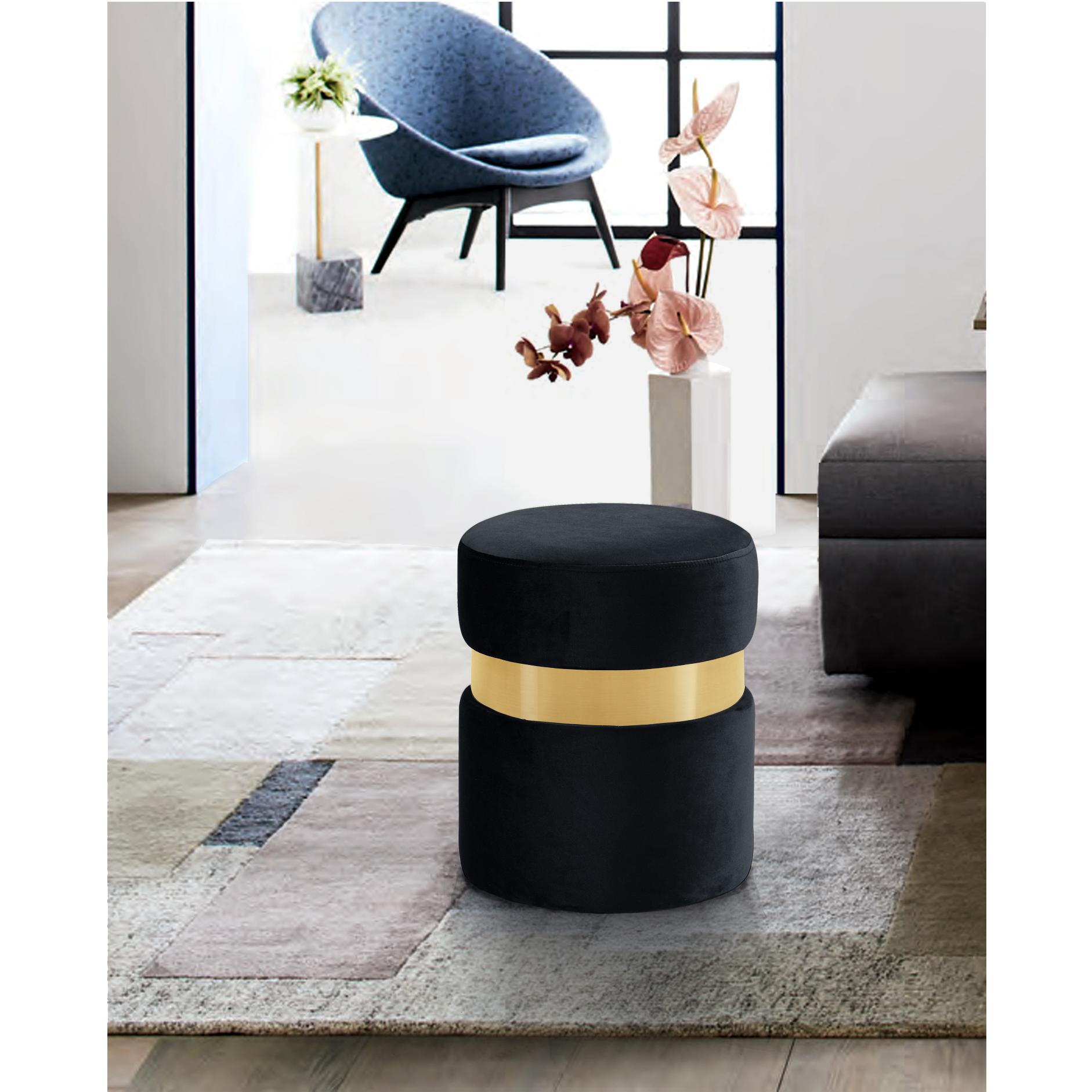 Meridian Hailey Black Velvet Ottoman/Stool