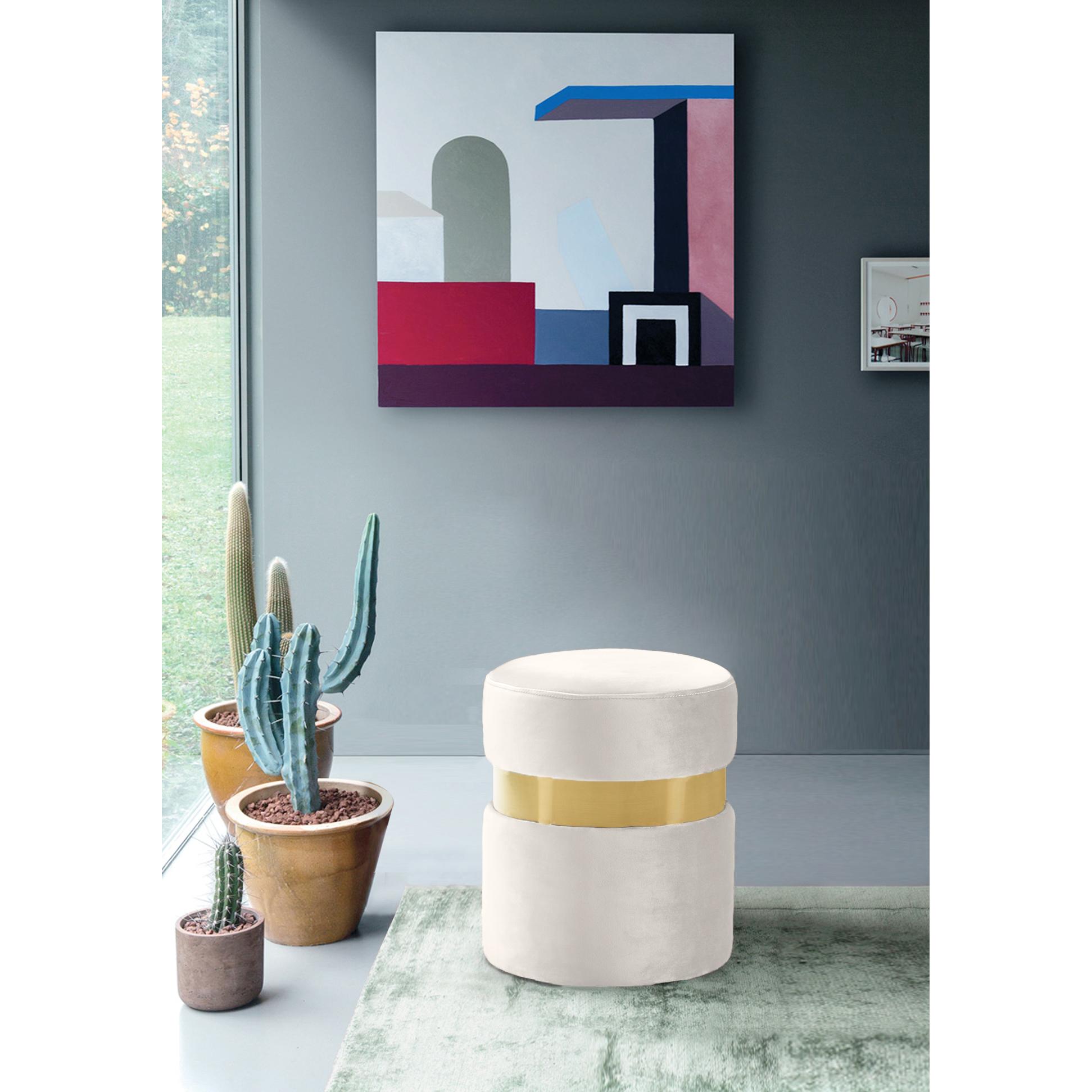 Meridian Hailey Cream Velvet Ottoman/Stool