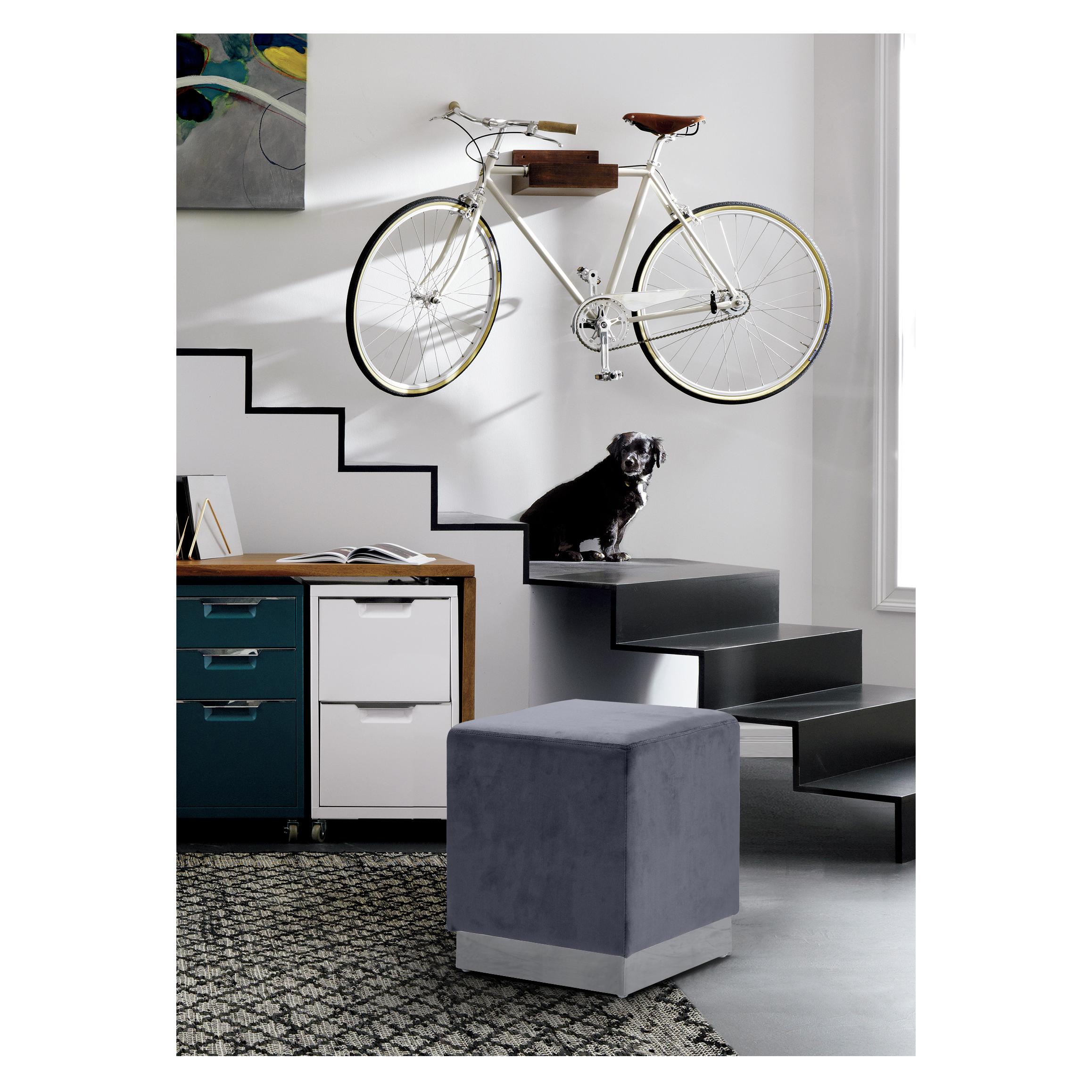 Meridian Jax Grey Velvet Ottoman/Stool