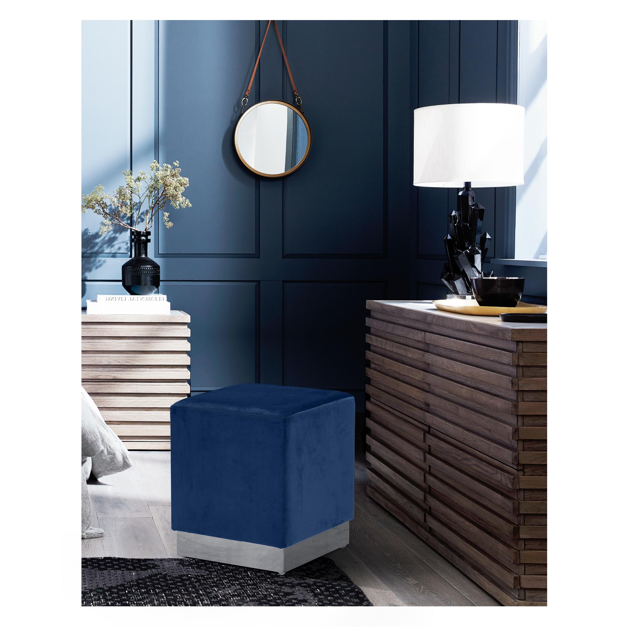Meridian Jax Navy Velvet Ottoman/Stool
