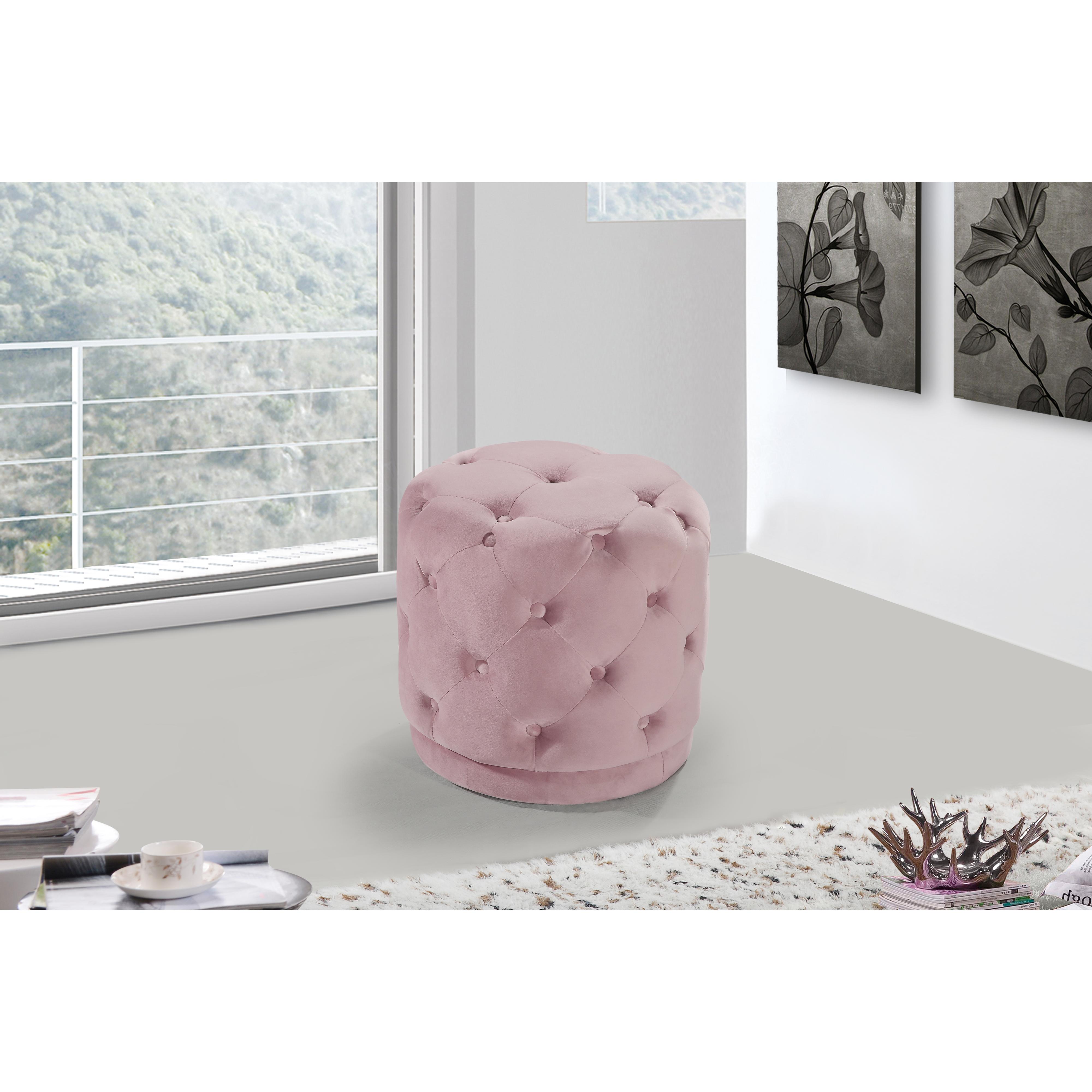 Meridian Harper Pink Velvet Ottoman/Stool