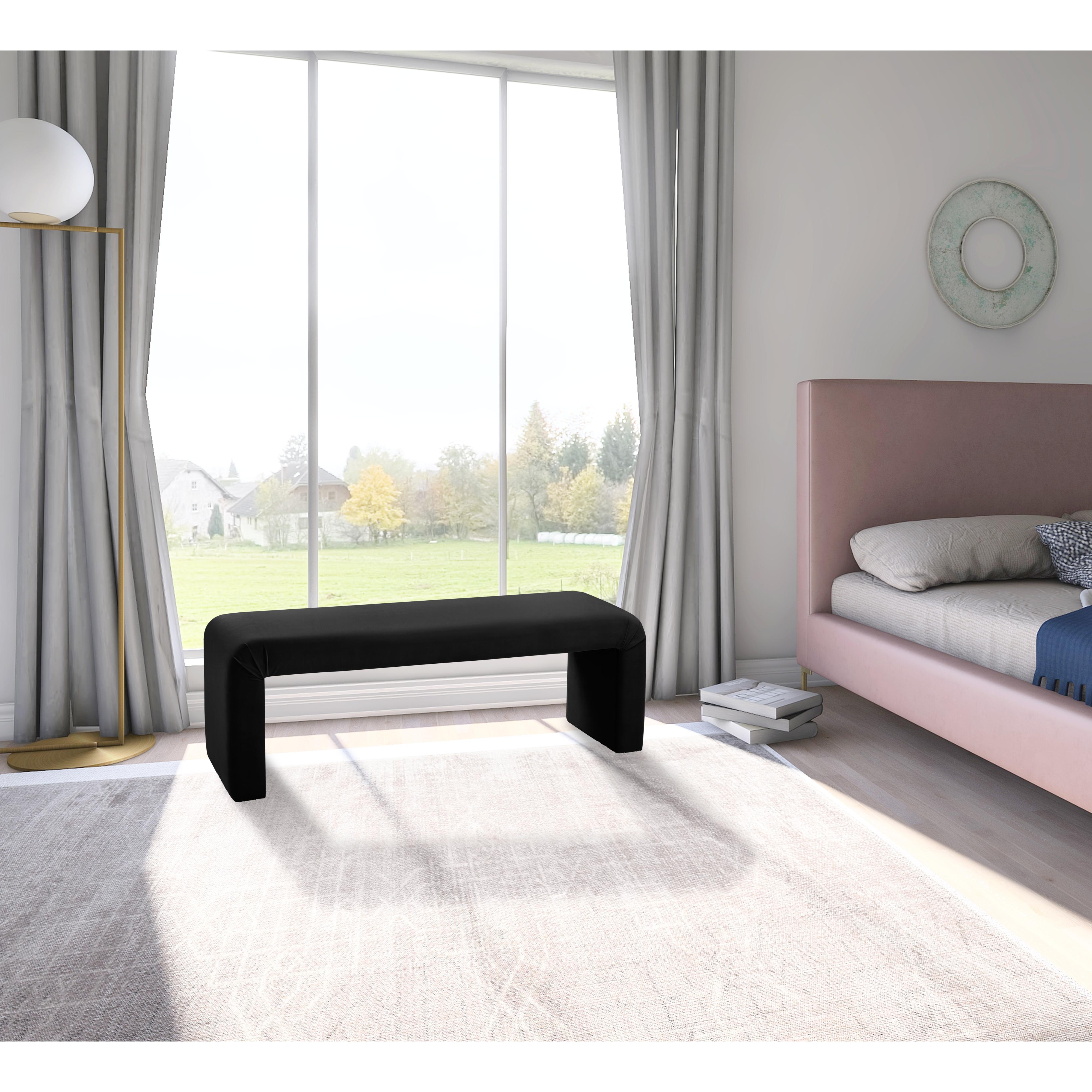 Meridian Minimalist Black Velvet Bench