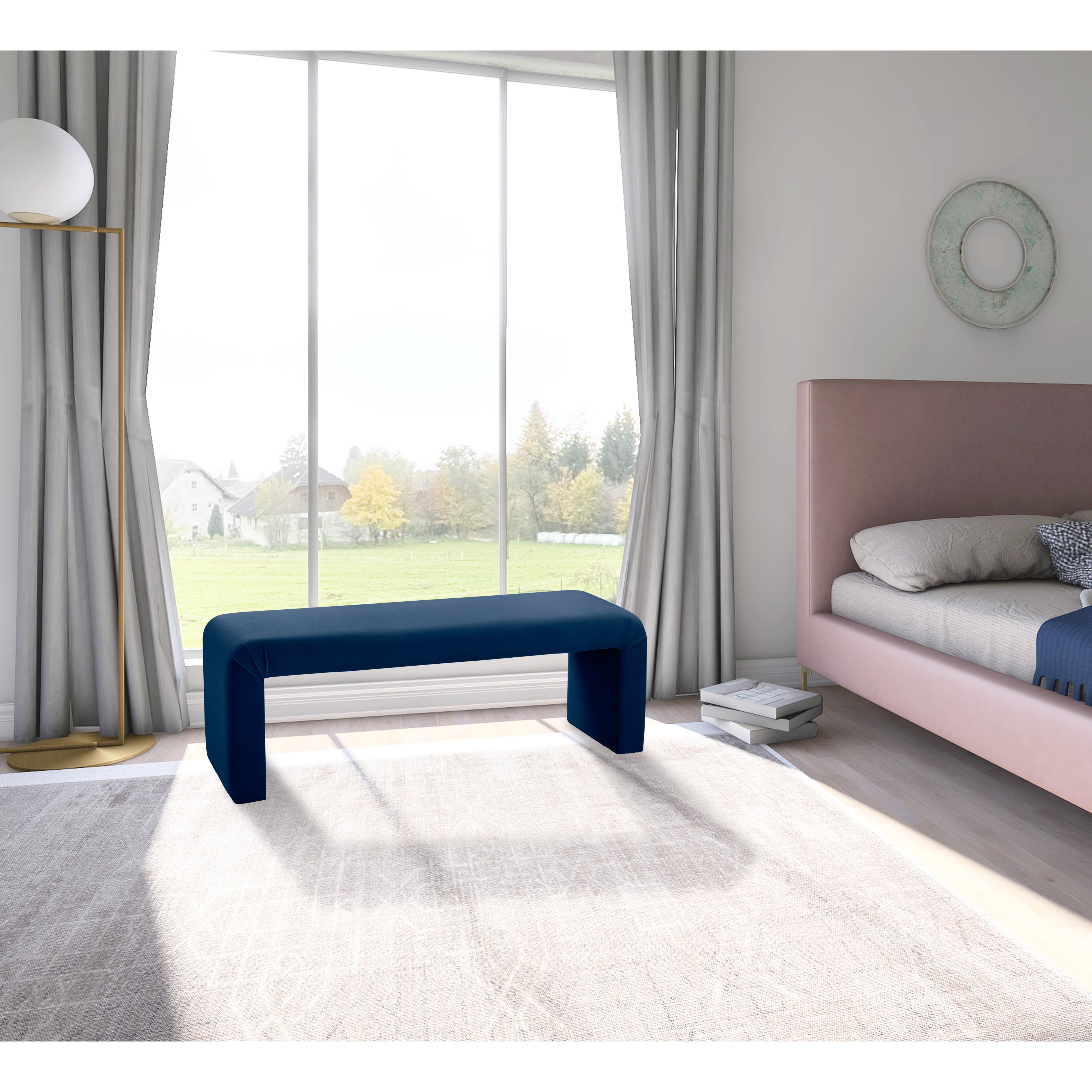 Meridian Minimalist Navy Velvet Bench