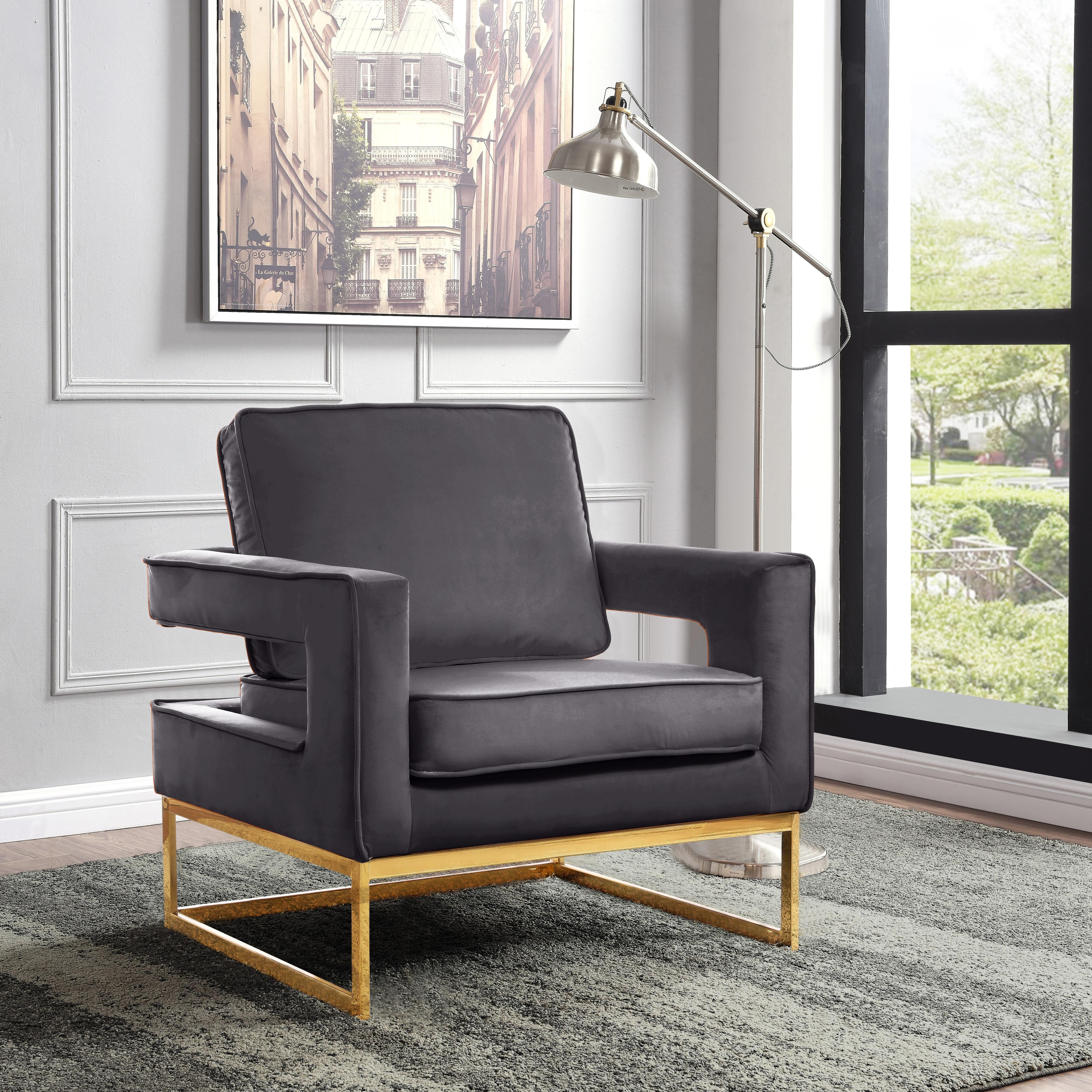 Meridian Noah Grey Velvet Accent Chair