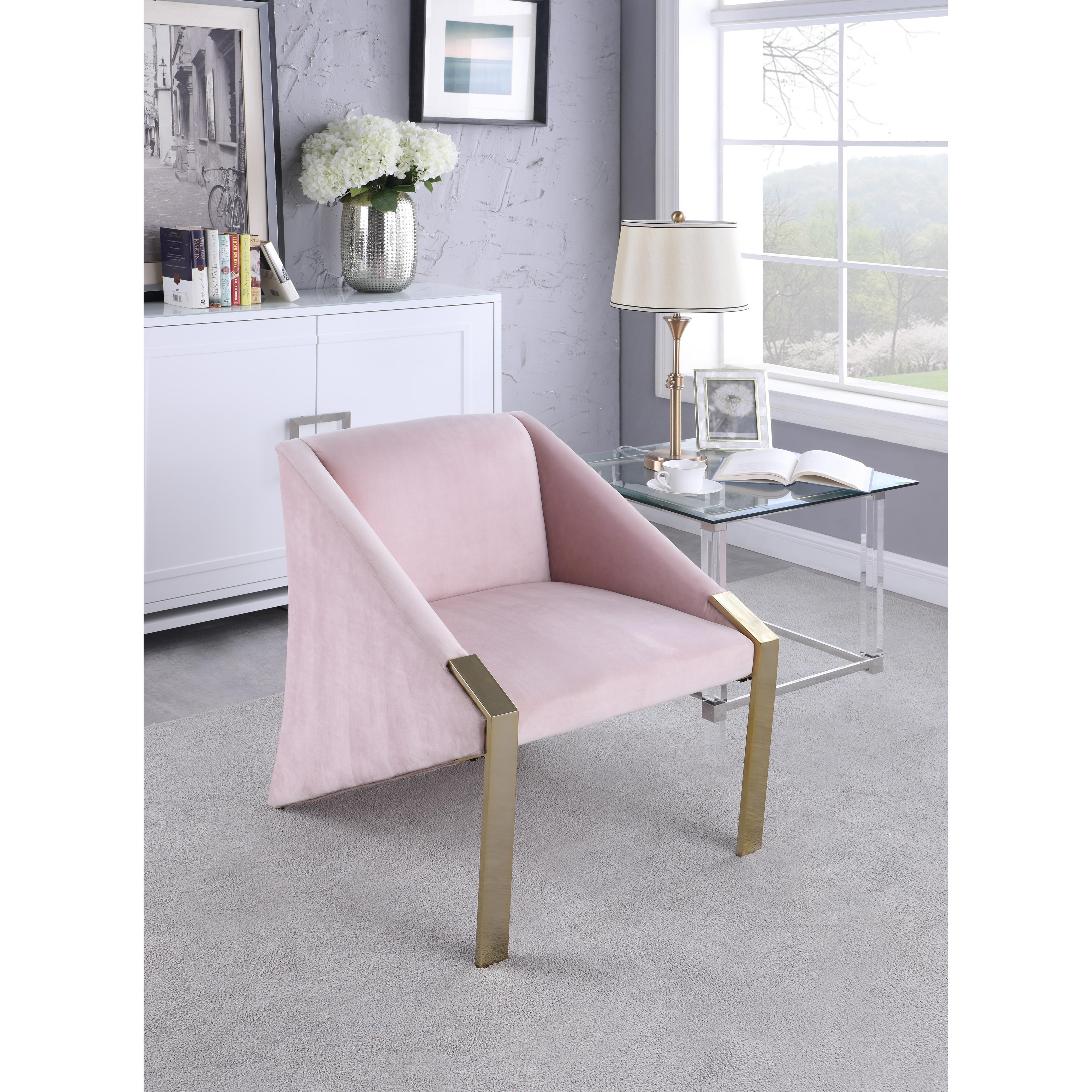 Meridian Rivet Pink Velvet Accent Chair