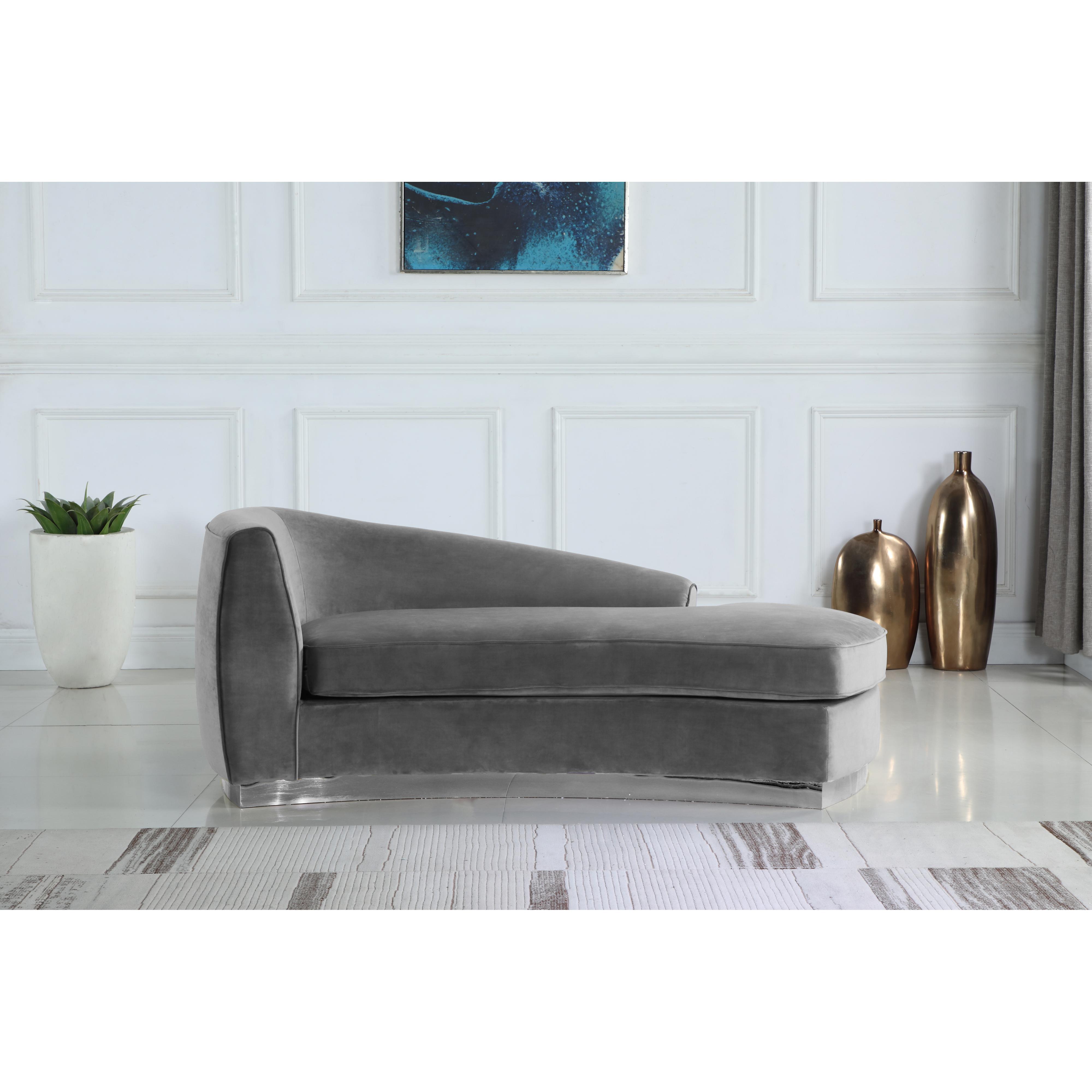 Meridian Julian Grey Velvet Chaise