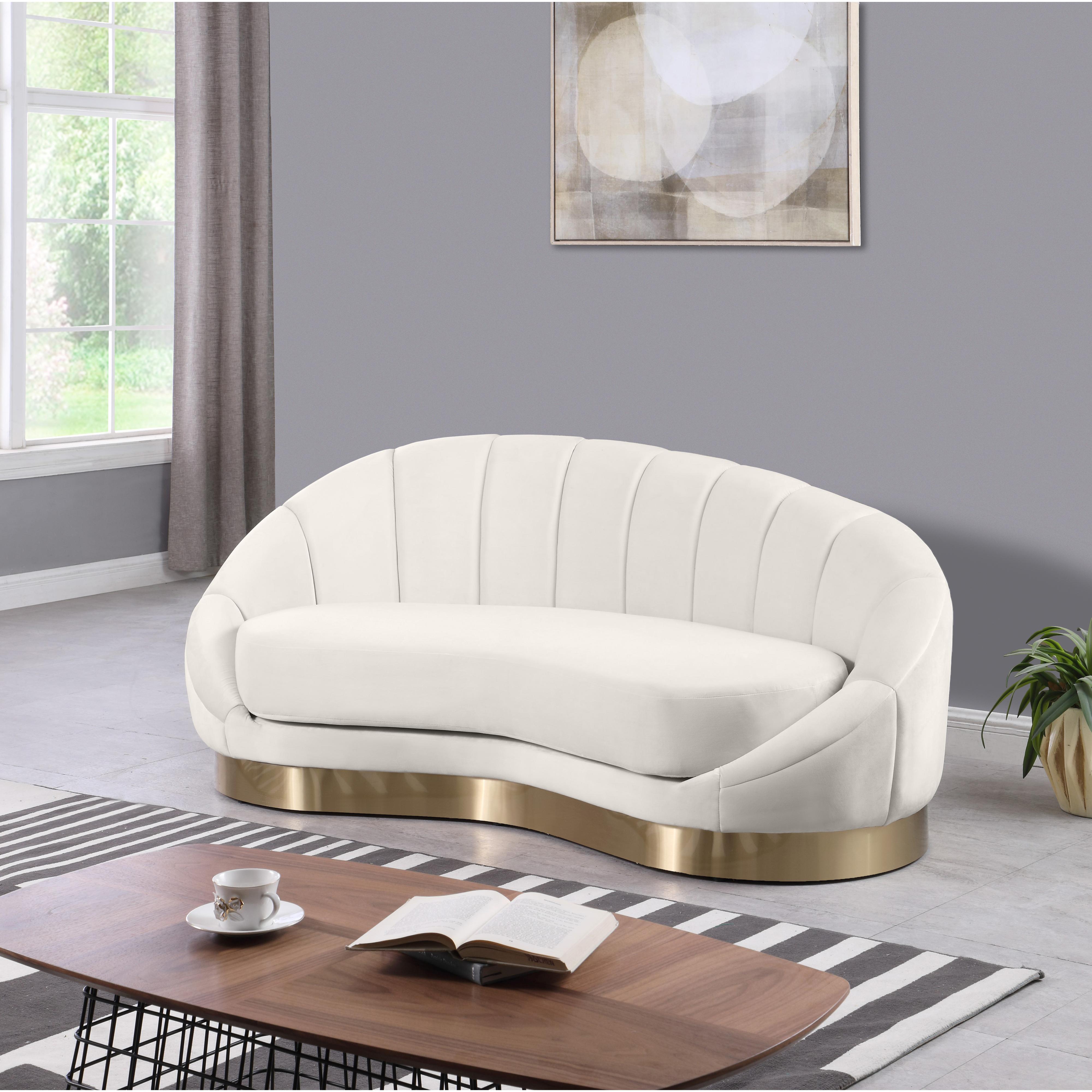 Meridian Shelly Cream Velvet Chaise