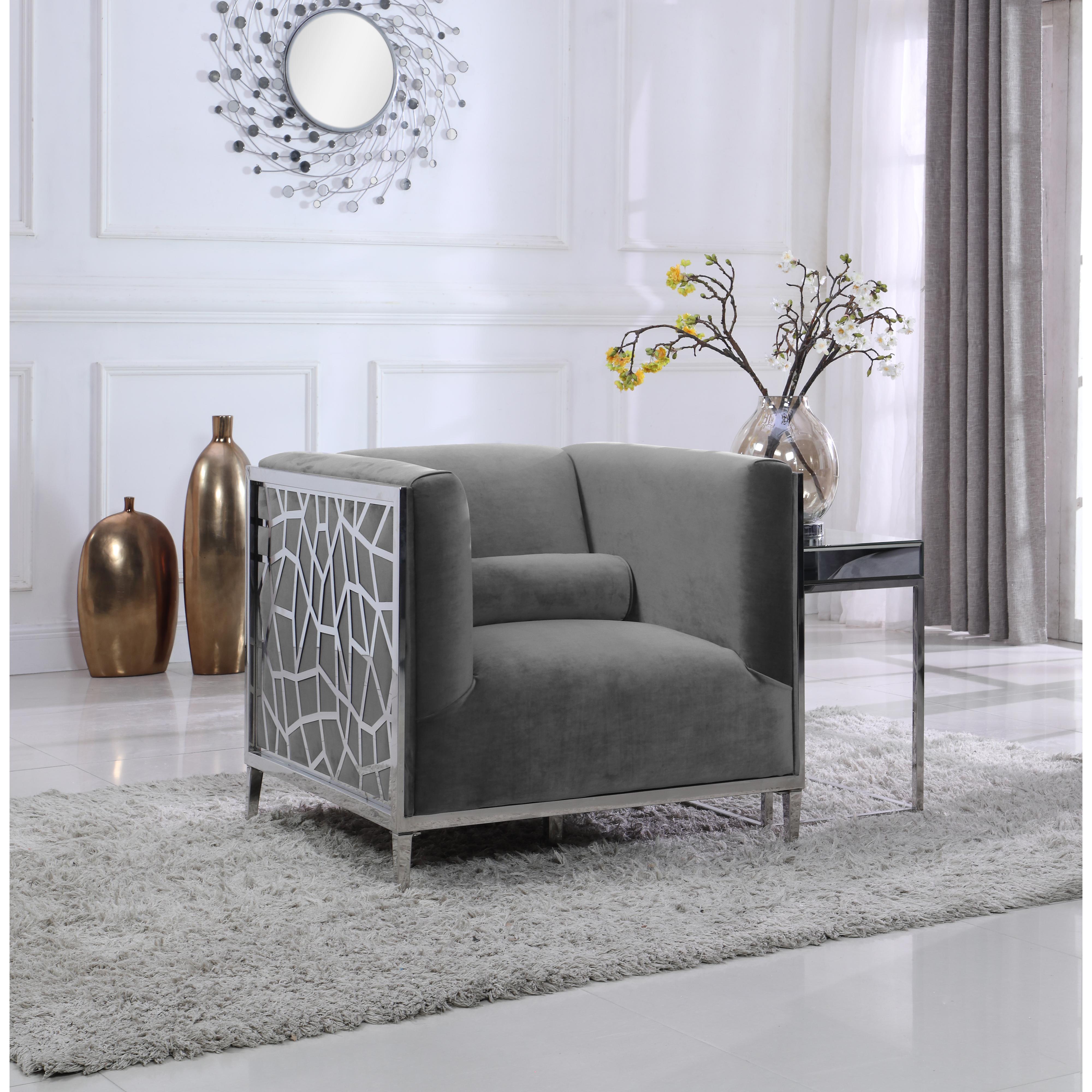 Meridian Opal Grey Velvet Chair
