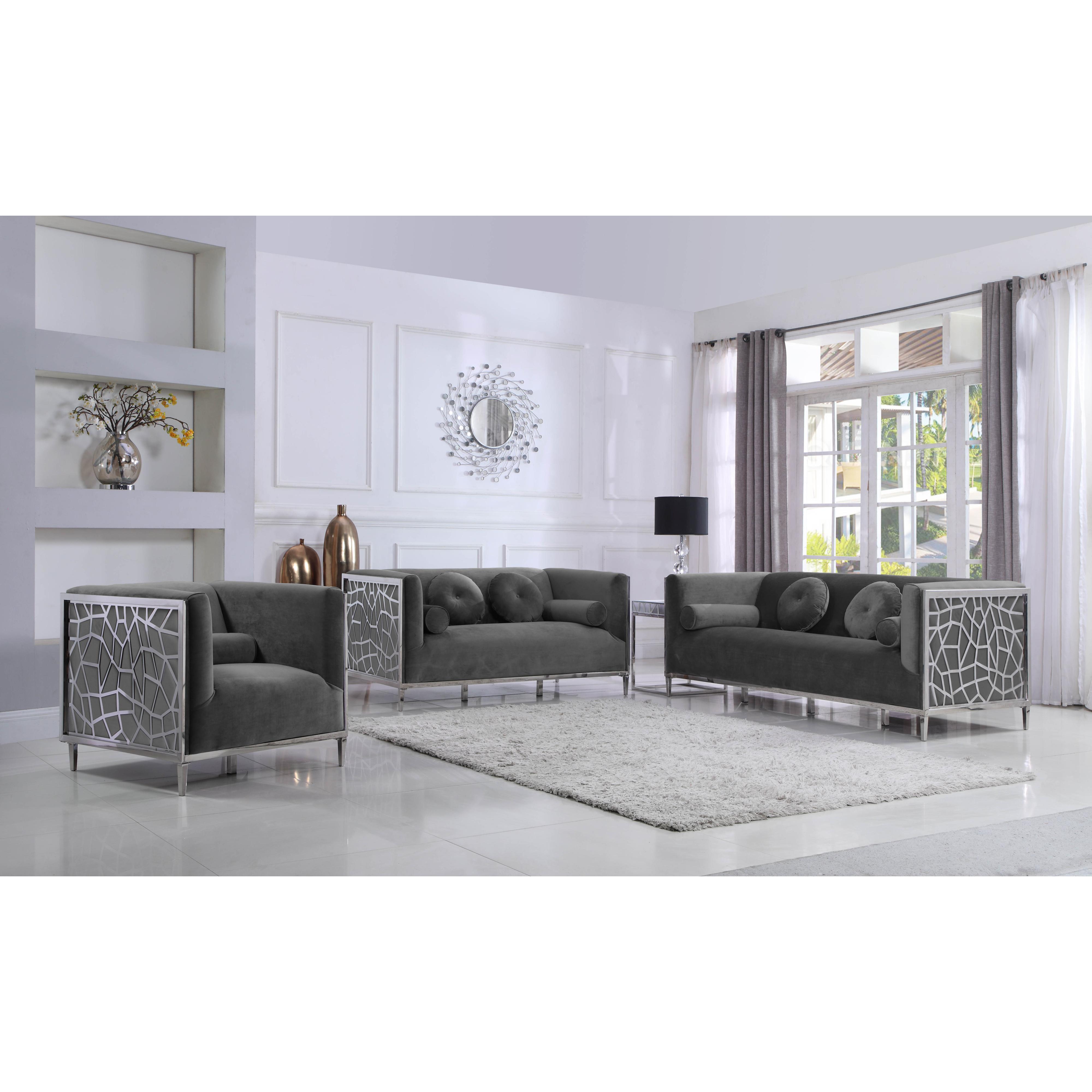 Meridian Opal Grey Velvet Chair