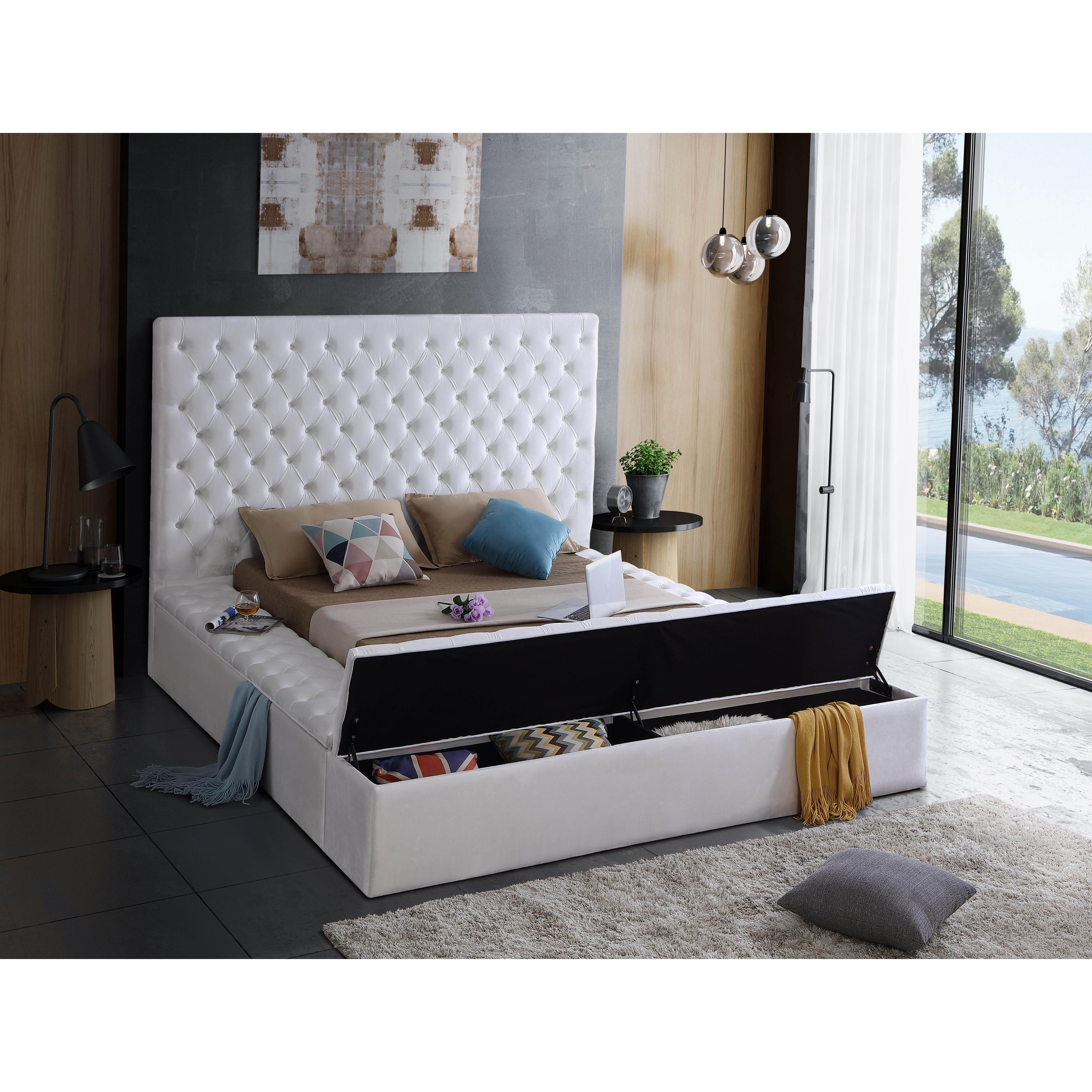 Meridian Bliss White Velvet Queen Bed (3 Boxes)