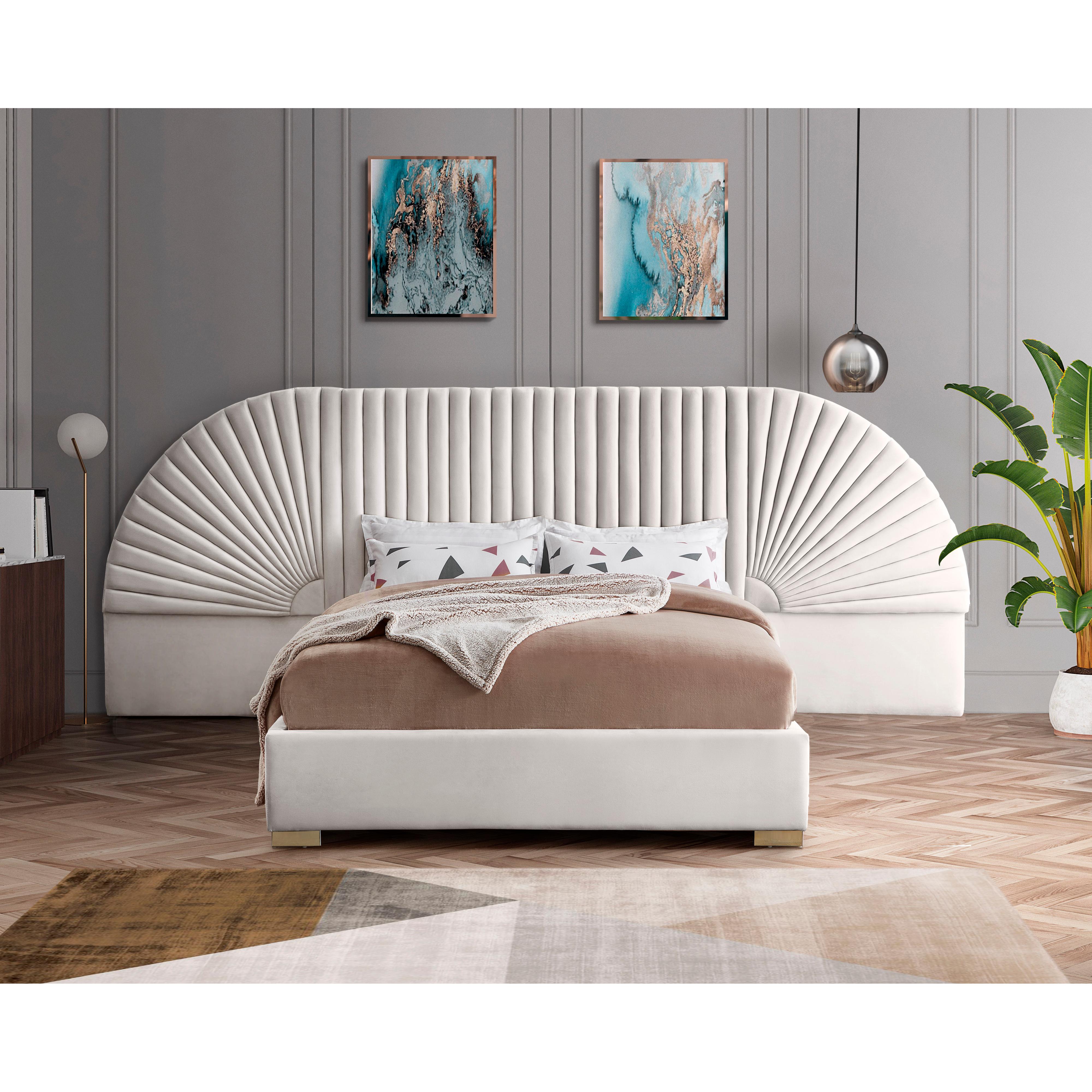 Meridian Cleo Cream Velvet Queen Bed (3 Boxes)