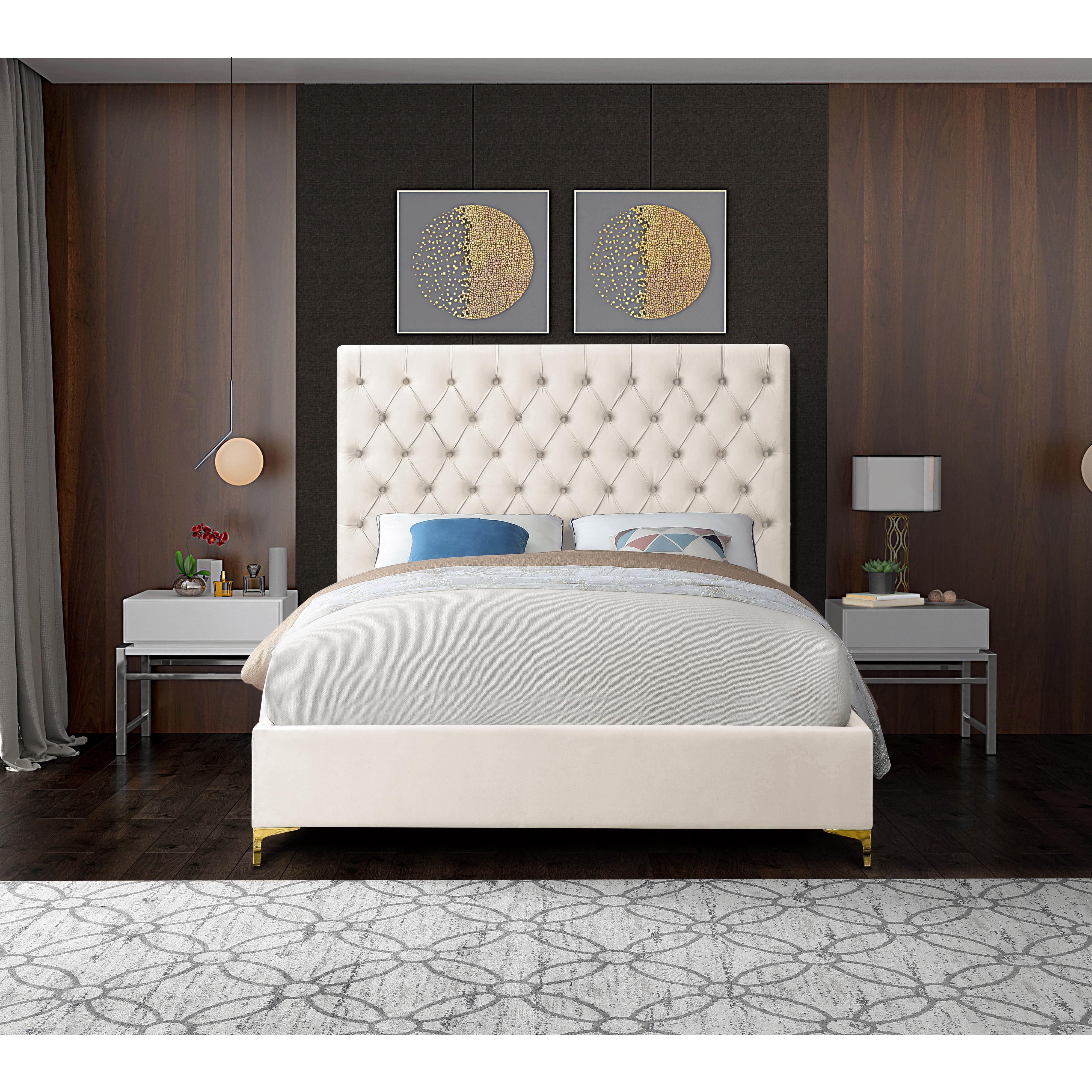 Meridian Cruz Cream Velvet Full Bed