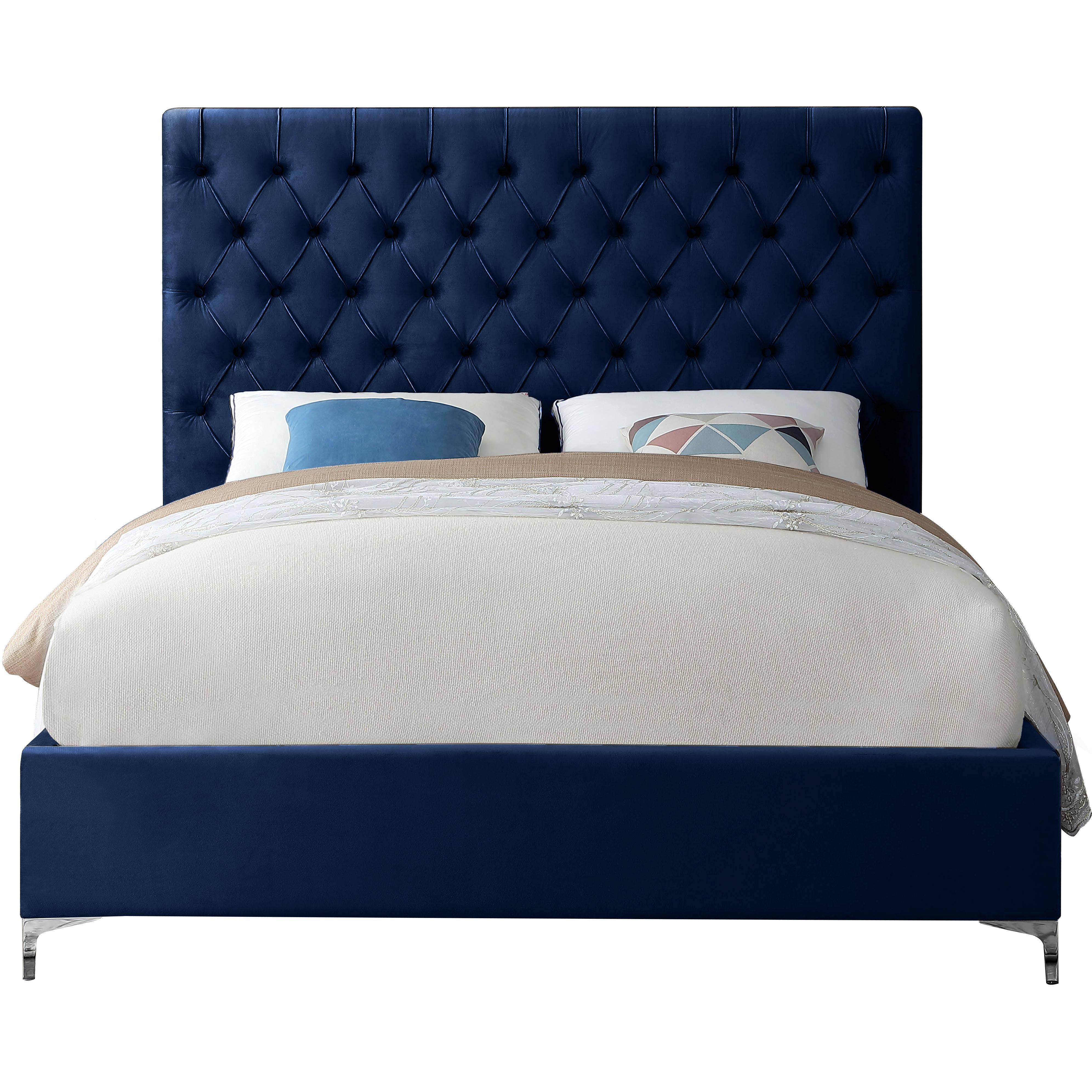 Meridian Cruz Navy Velvet Full Bed