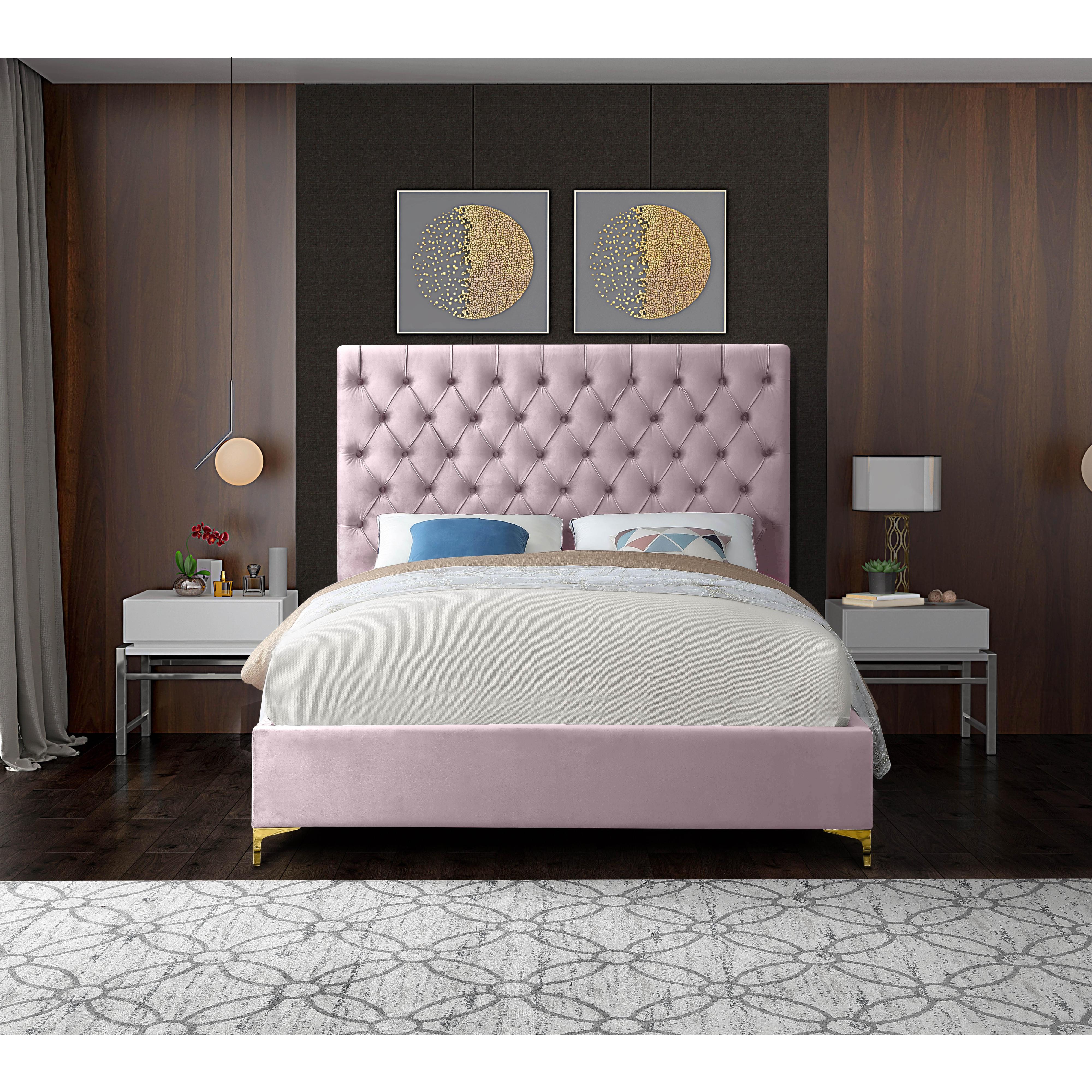 Meridian Cruz Pink Velvet Full Bed