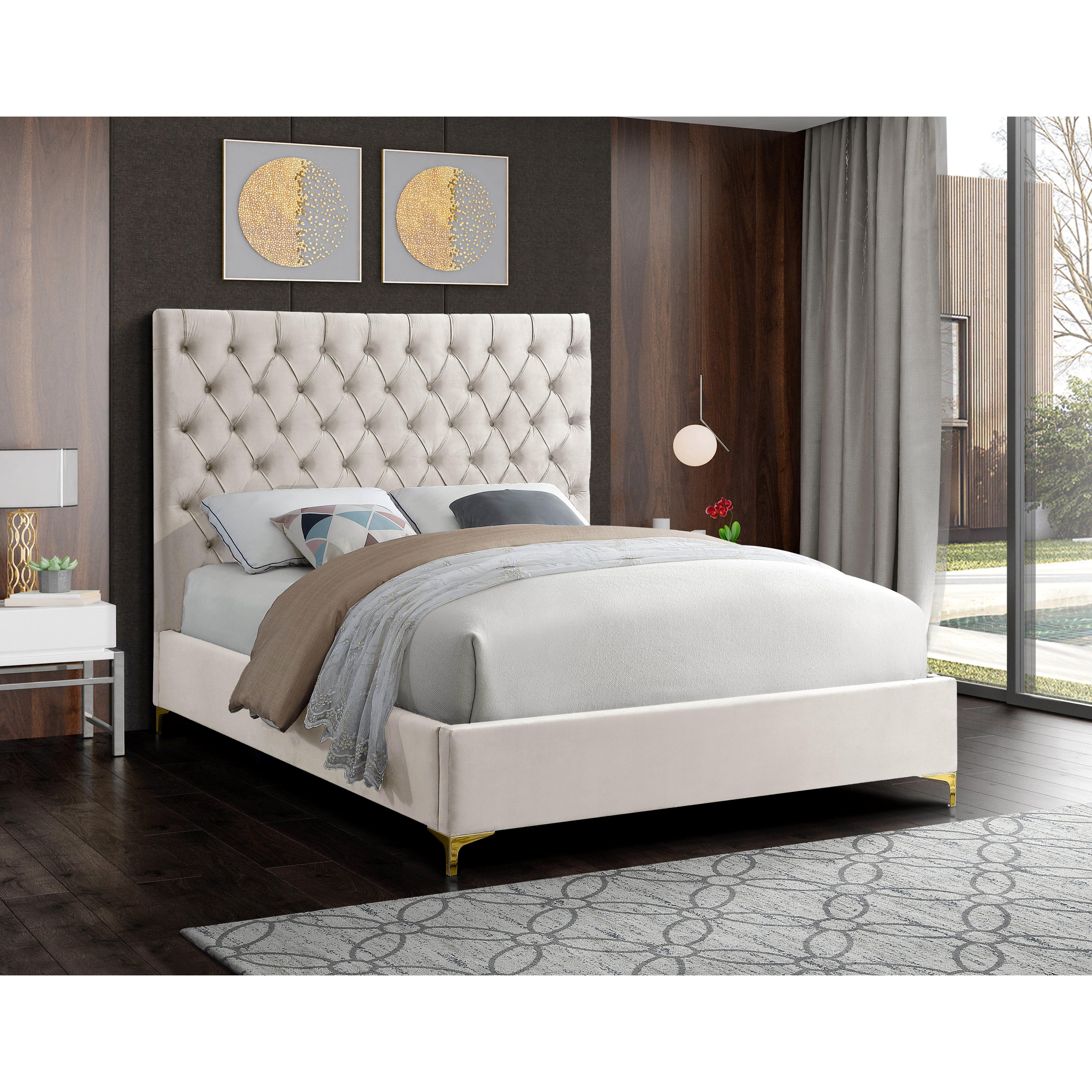 Meridian Cruz Cream Velvet King Bed
